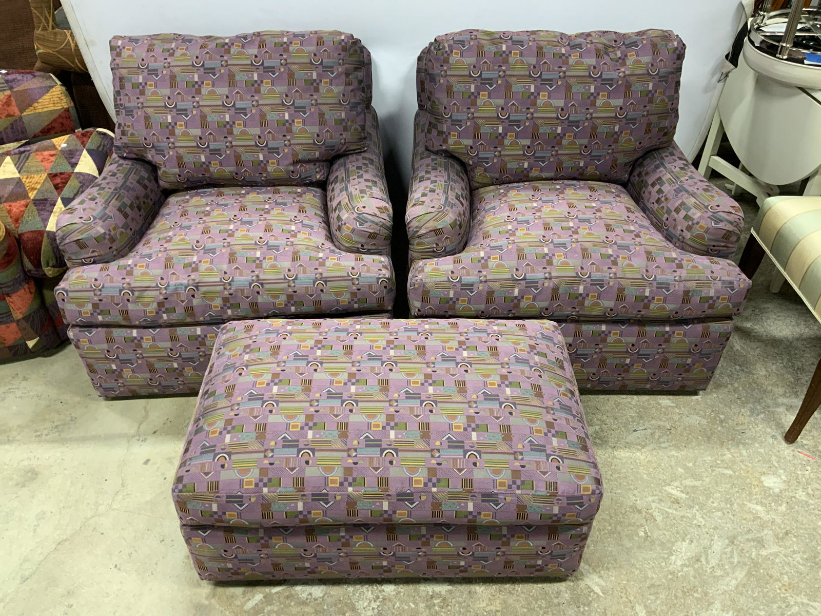 A RUDIN Set 3 Swivel Armchairs & Ottoman W Wheels (1 of 11)