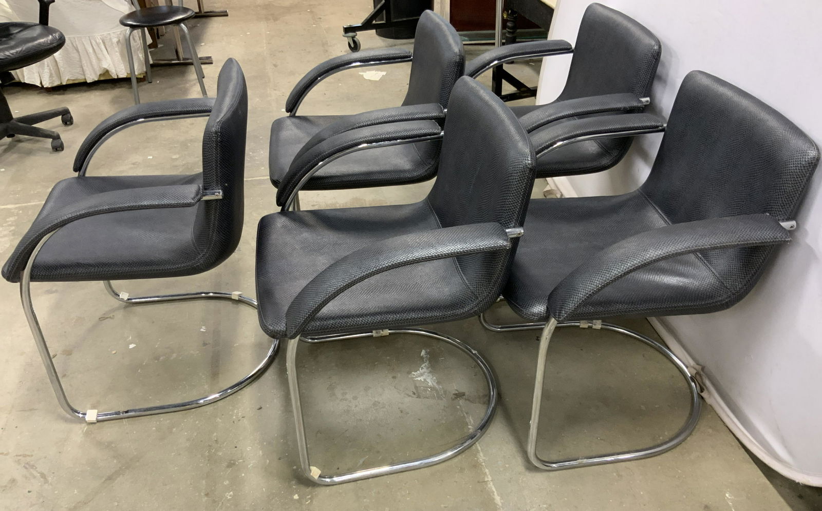 Set 5 Charcoal Snakeskin Cantilever Armchairs (1 of 13)