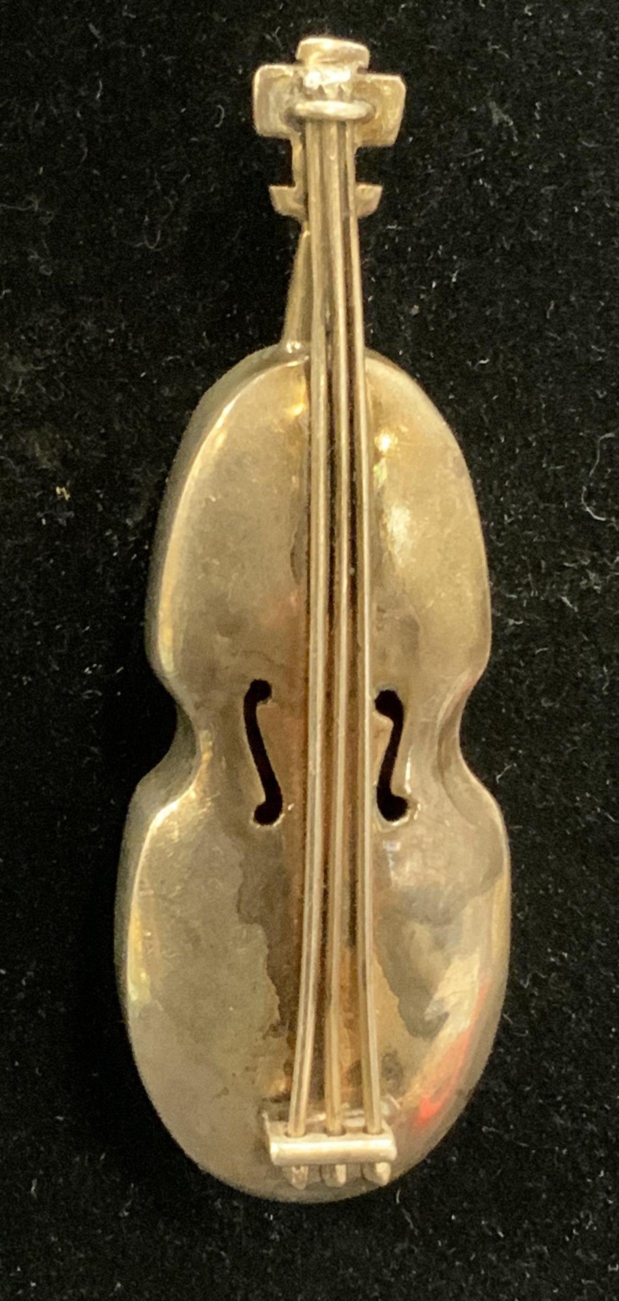 Hallmarked Sterling Silver Violin Brooch Mexico (1 of 6)
