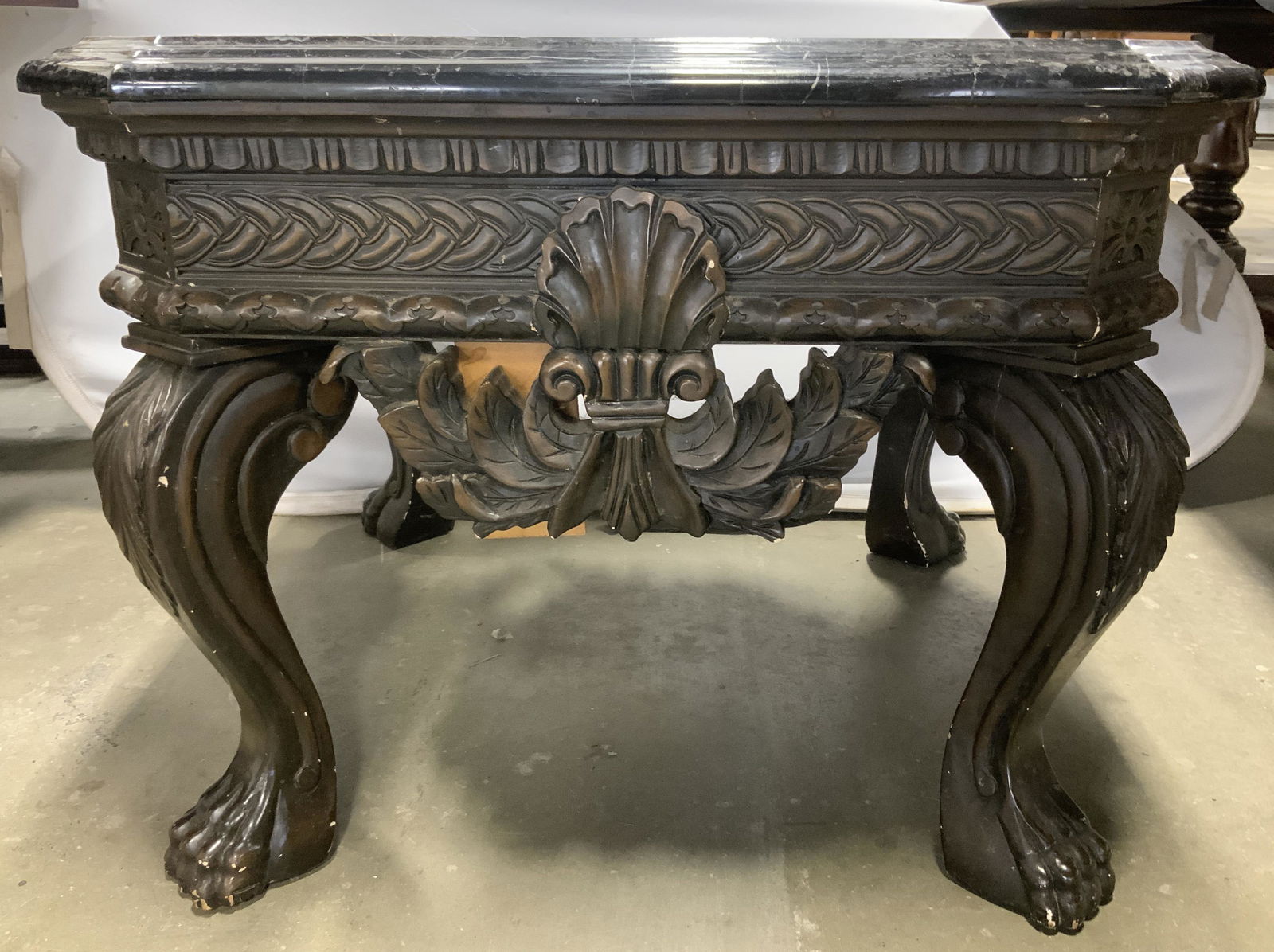 Vtg Rococo Style Carved Wood W Marble Top Table (1 of 8)