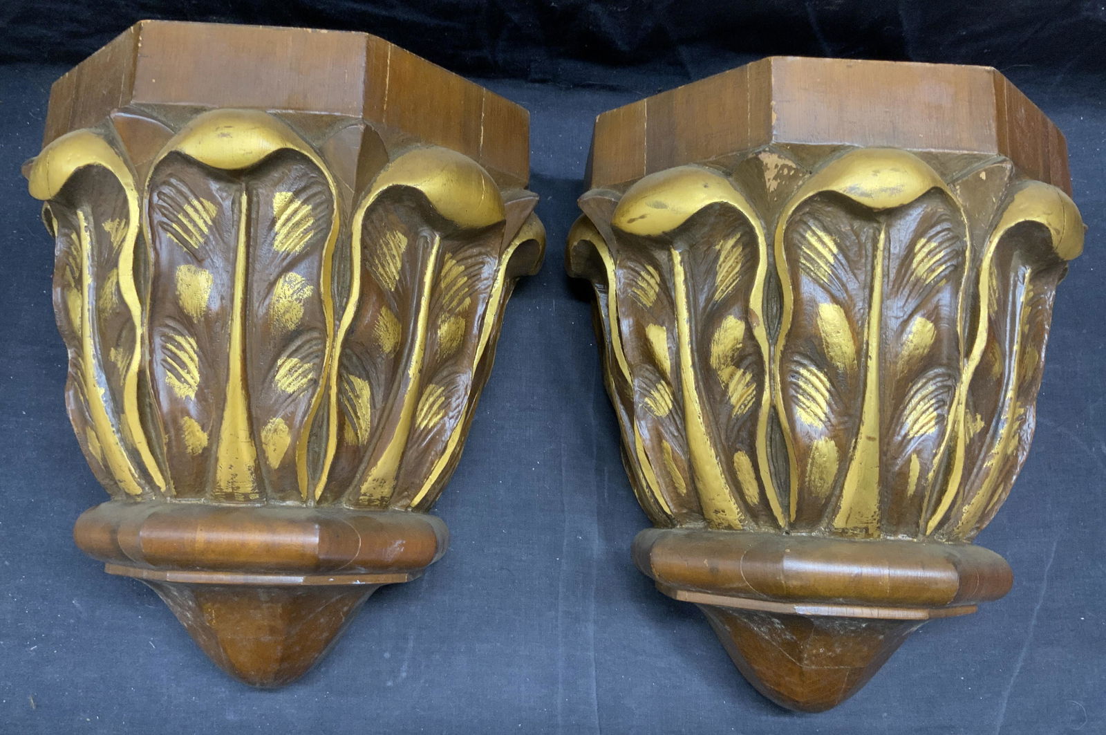 Pair Vintage Carved Gilt Wood Wall Corbel Sconces (1 of 10)