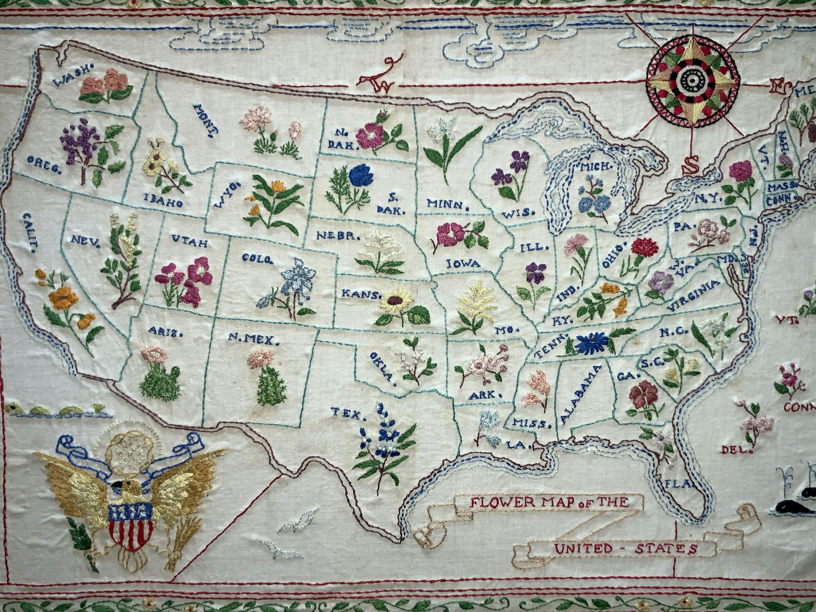 Flower Map Of The United States Embroidery Art (1 of 10)