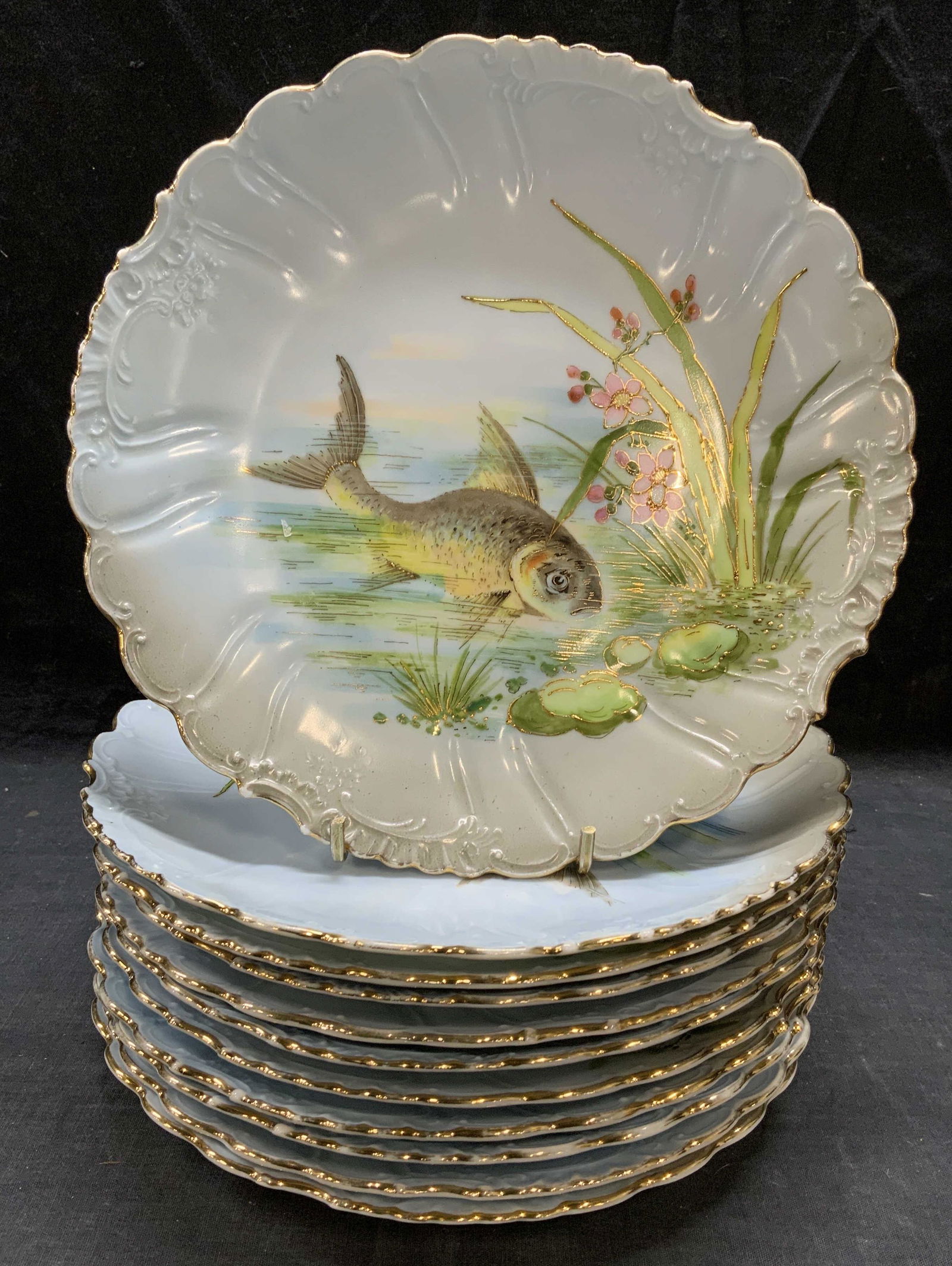 Set 11 GESCHUTZT PL/S Porcelain Fish Plates German (1 of 9)