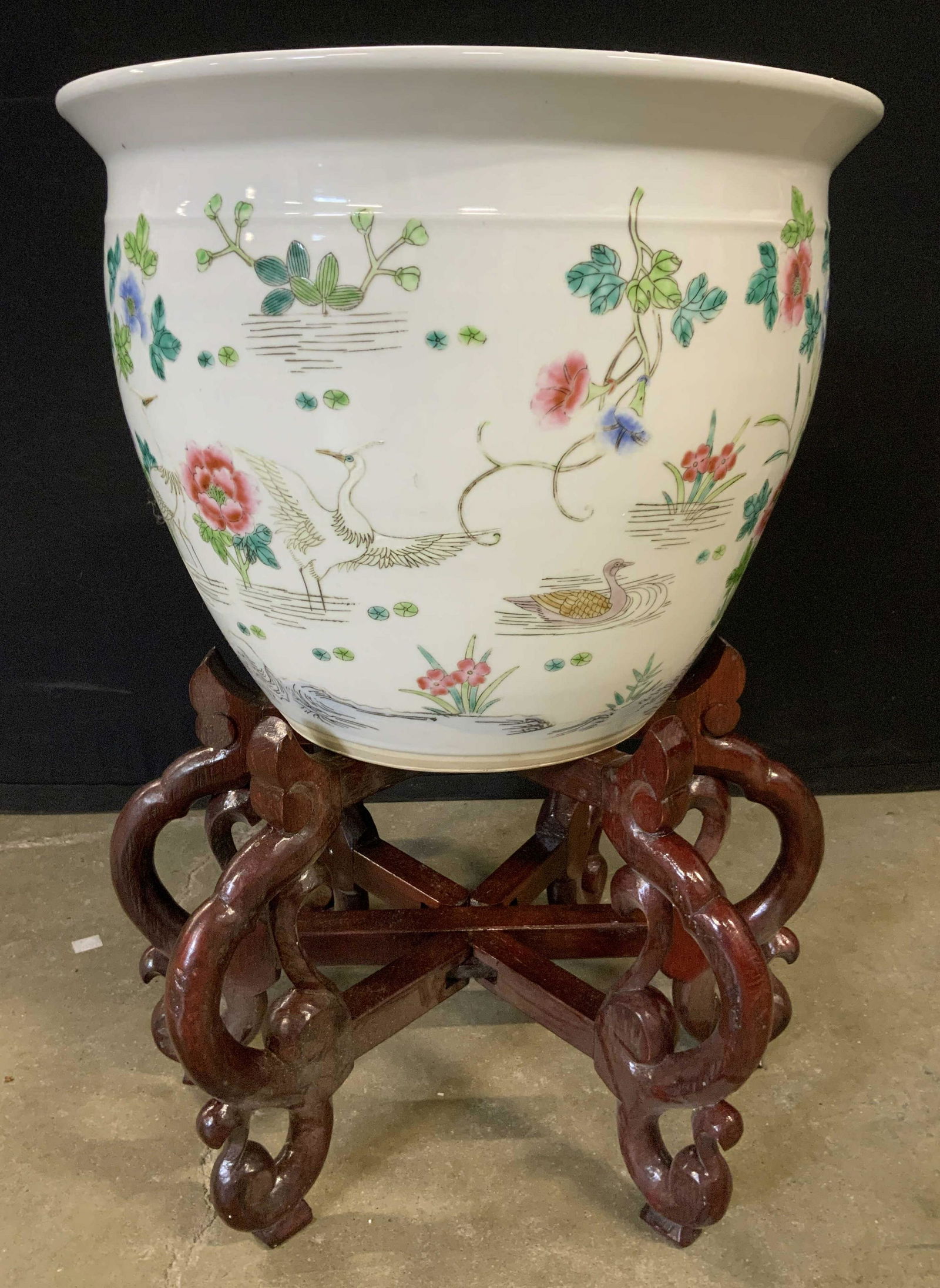 Signed Asian Porcelain Planter W Wooden Stand (1 of 10)