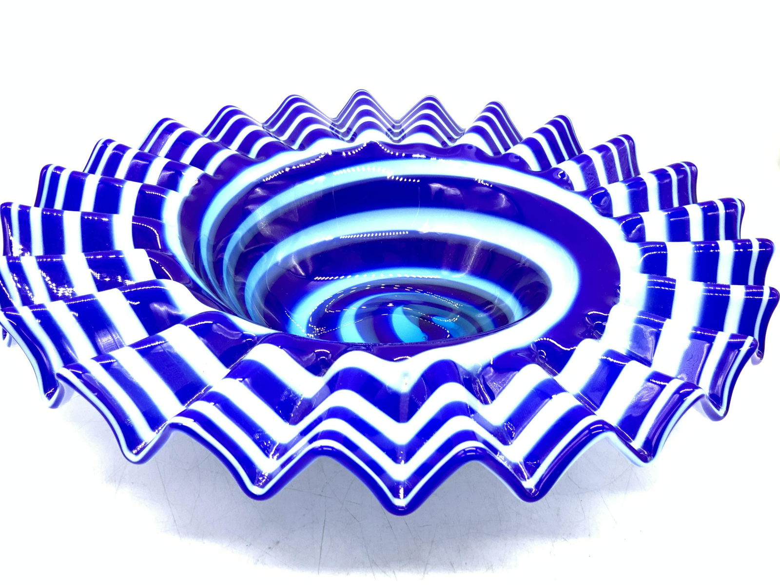 Hand Blown Spiral Cobalt Handkerchief Glass Bowl (1 of 8)