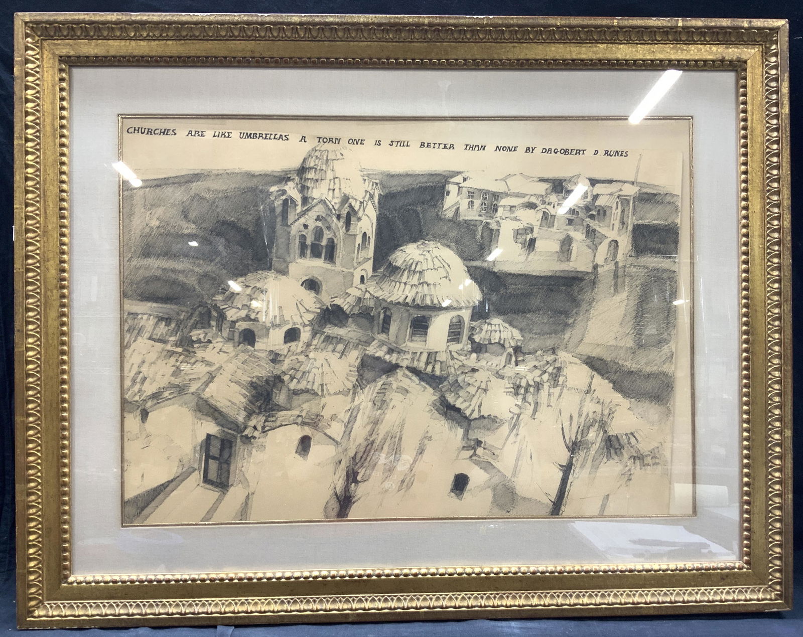 Framed Cityscape Church Lithograph (1 of 9)