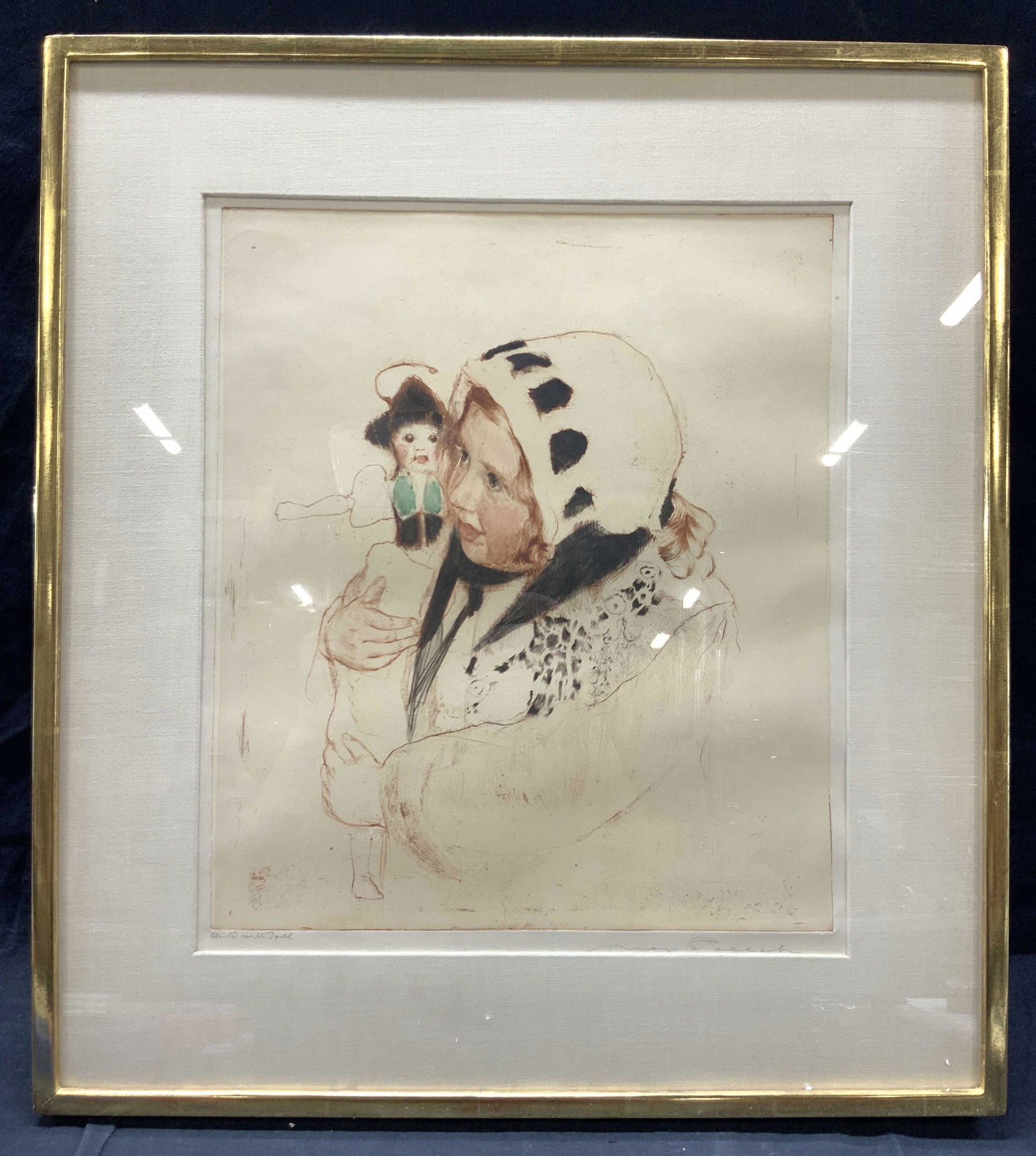Signed Child With Doll Plate Etching (1 of 8)