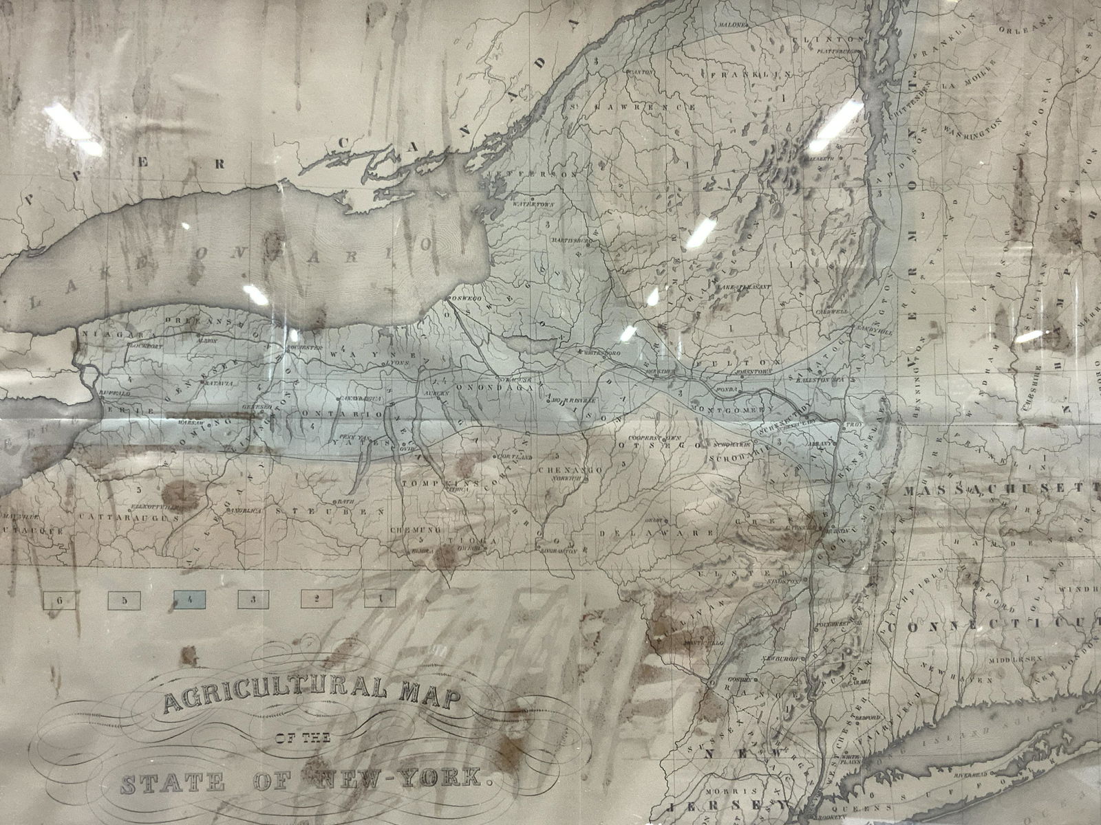 Framed Antique Agricultural Map Of NY State, 1843 (1 of 10)