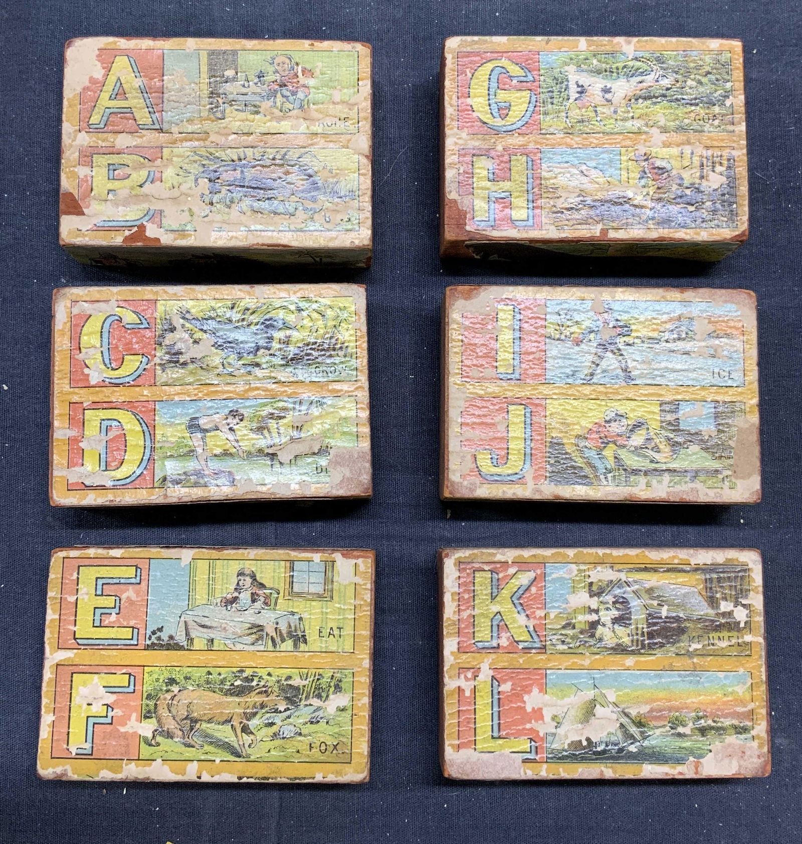 Set 6 Antique Illustrated Wood Alphabet Blocks (1 of 9)