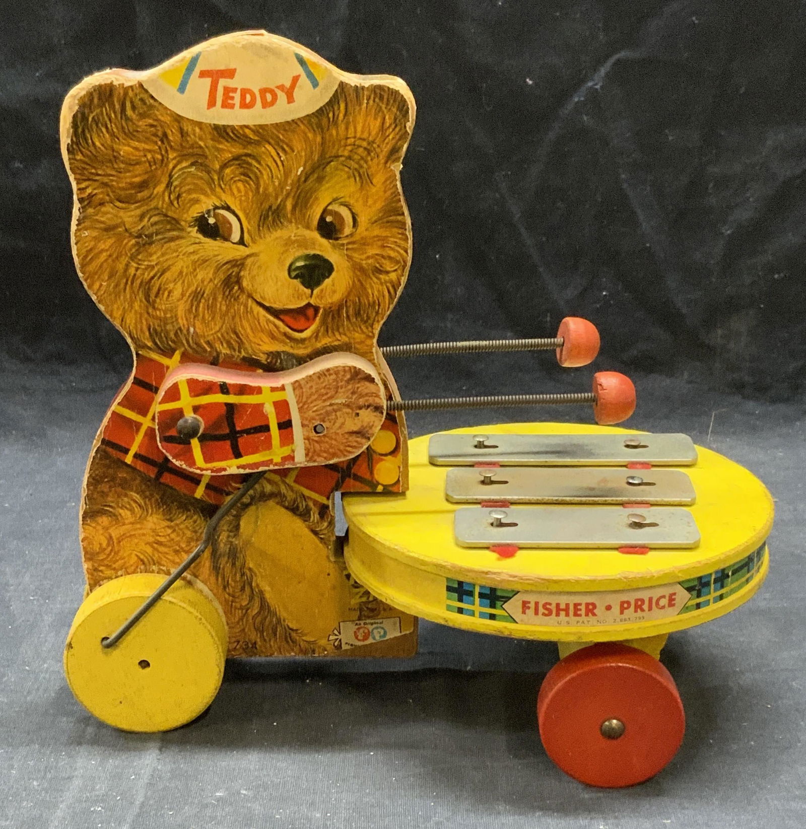 Vintage 1960s Fisher Price Teddy Zilo Pull Toy USA (1 of 9)