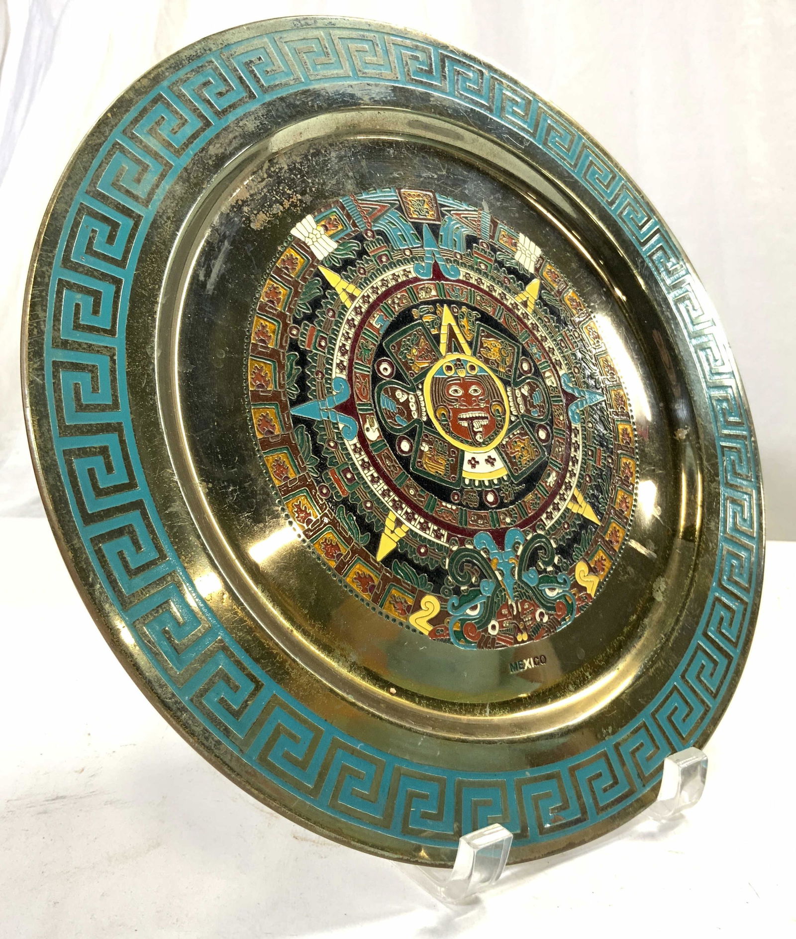 Vntg Brass Aztec Calendar Plate Wall Hanging (1 of 7)