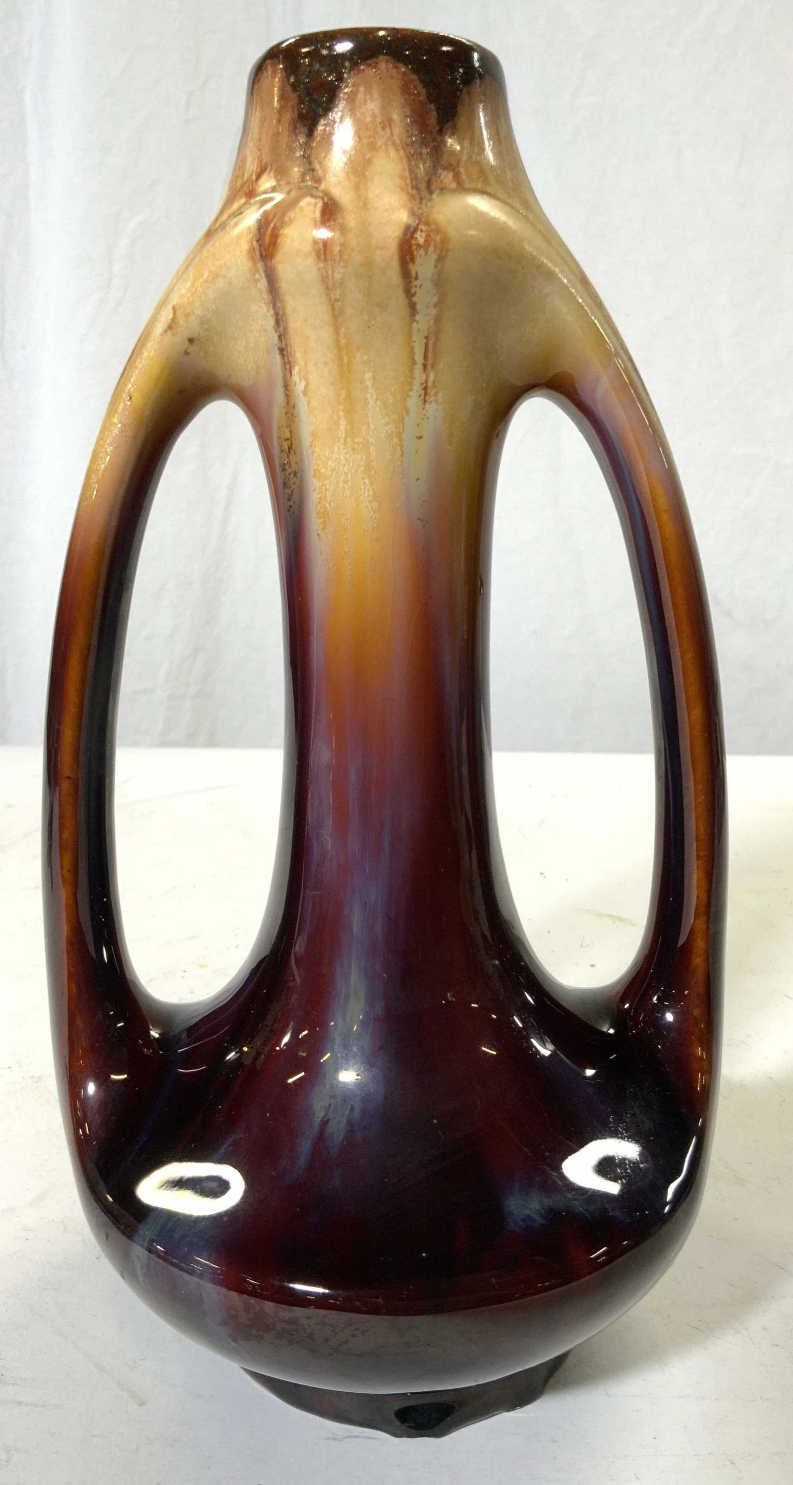 Belgian Drip Glaze Pottery Vase Vessel W Handles (1 of 7)