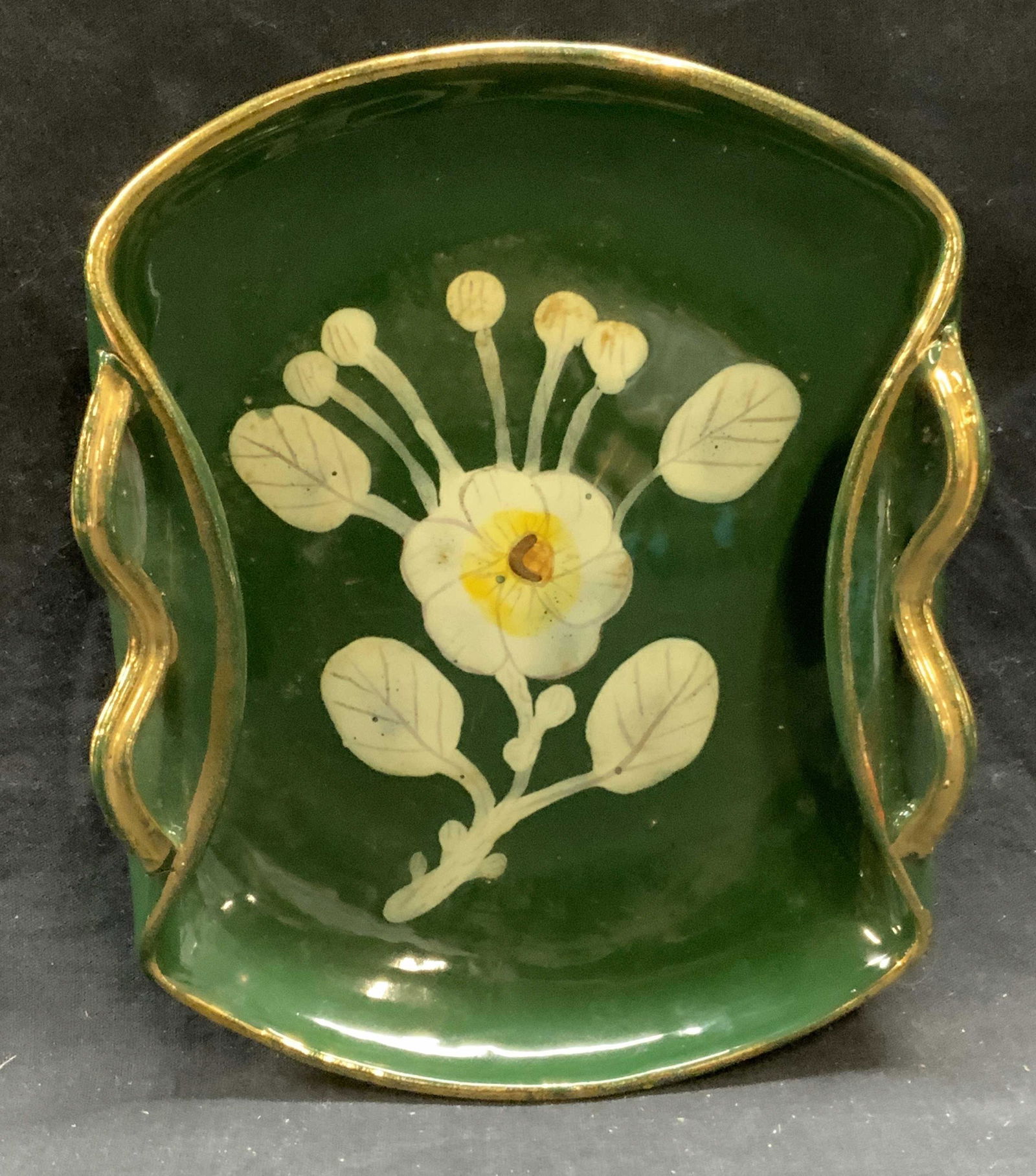 Green Gilt Ceramic Floral Dish, Italy (1 of 6)