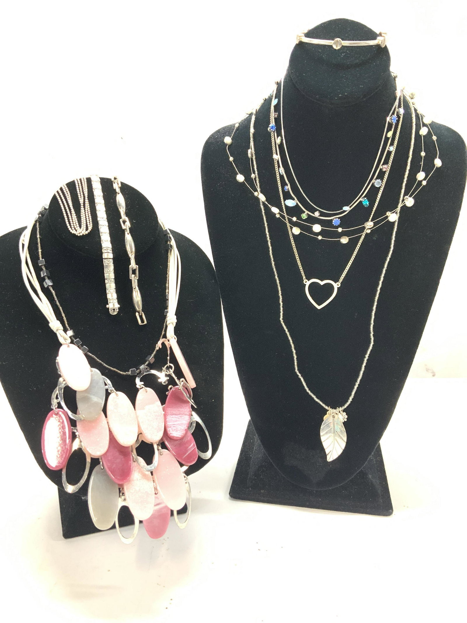 Lot 12 Sterling Silver & Fashion Jewelry, Italy: Necklaces and bracelets, 3 items sterling silver., includes brushed sterling silver and crystal bracelet with secure clasp, marked .925 ‘ CD’, 7.25 in. ALDN White gold vermeil over Sterling Silver