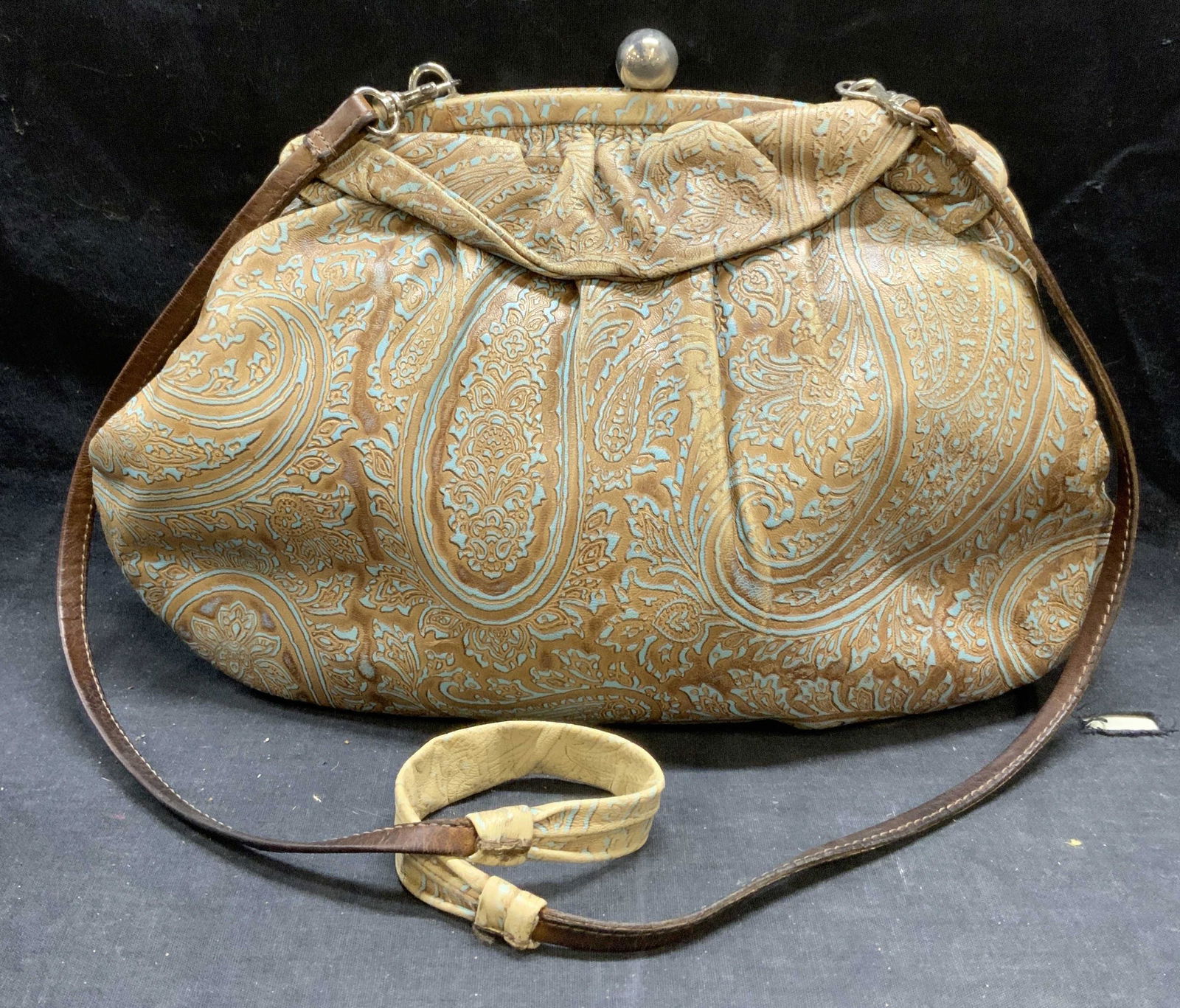 Jane August Brown Paisley Leather Handbag Italy (1 of 6)