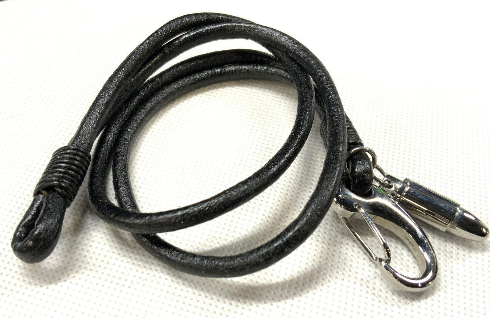 Black Leather Wrap & Steel Clasp Bracelet (1 of 6)