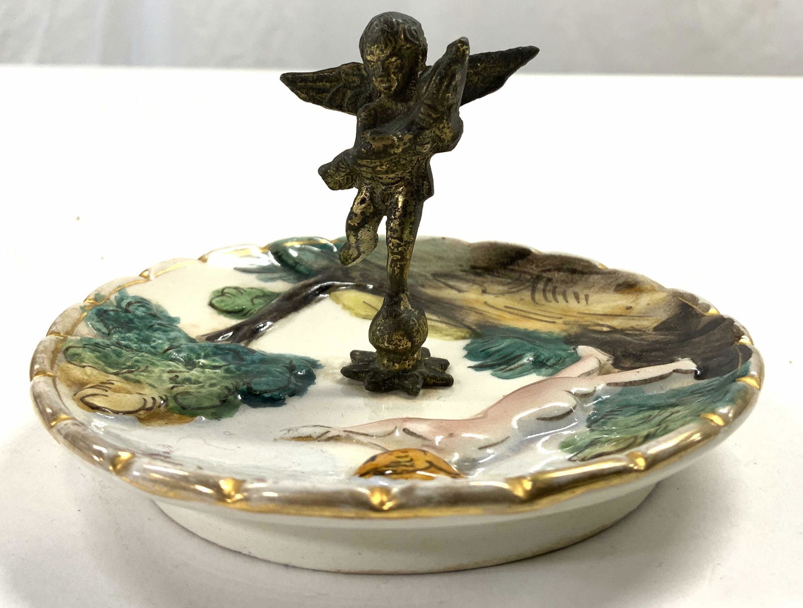CAPODIMONTE Vntg Porc Cherub Trinket Ring Dish (1 of 7)