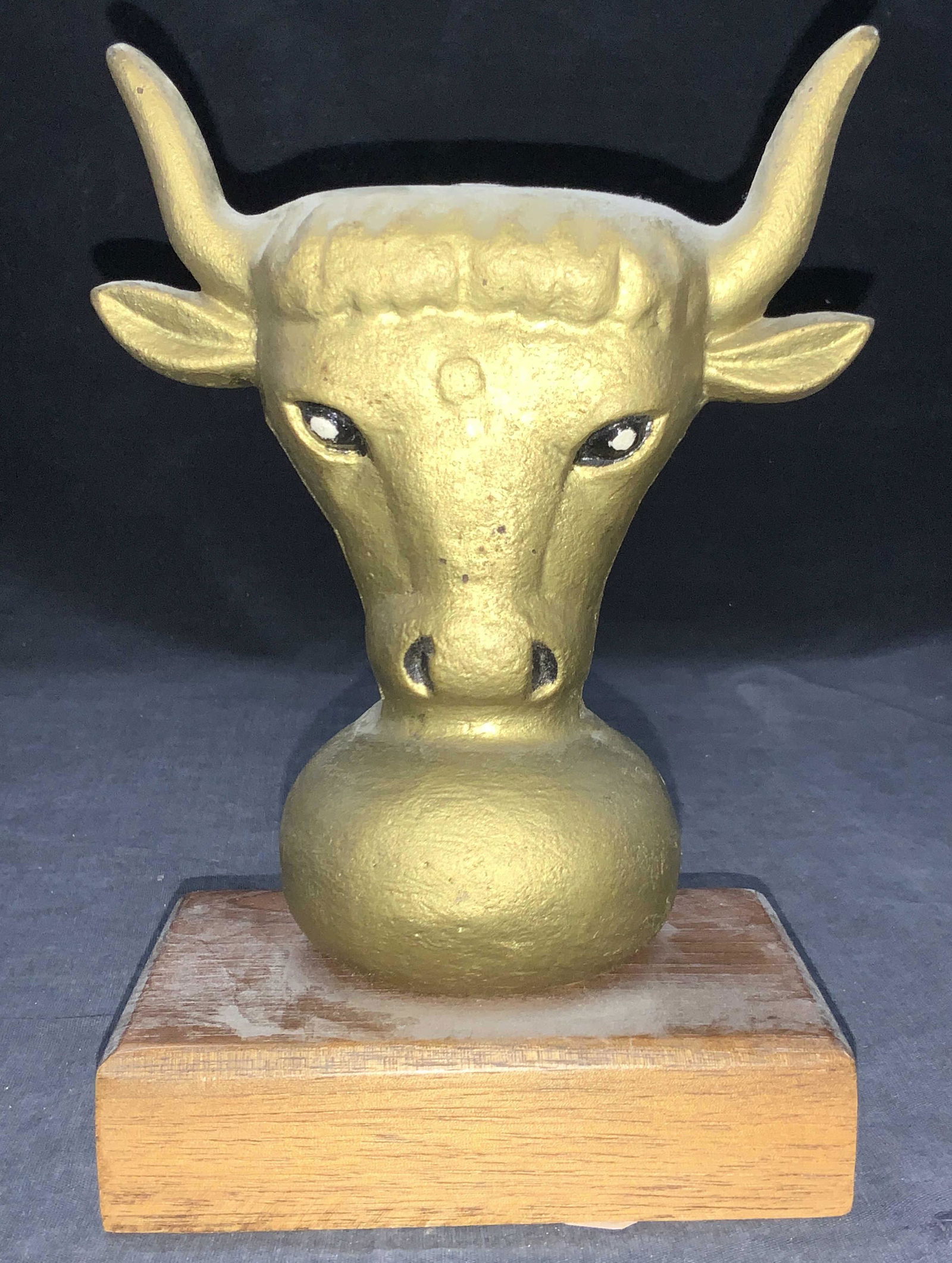 Solid Brass Bull Sculpture On Wooden Base (1 of 6)