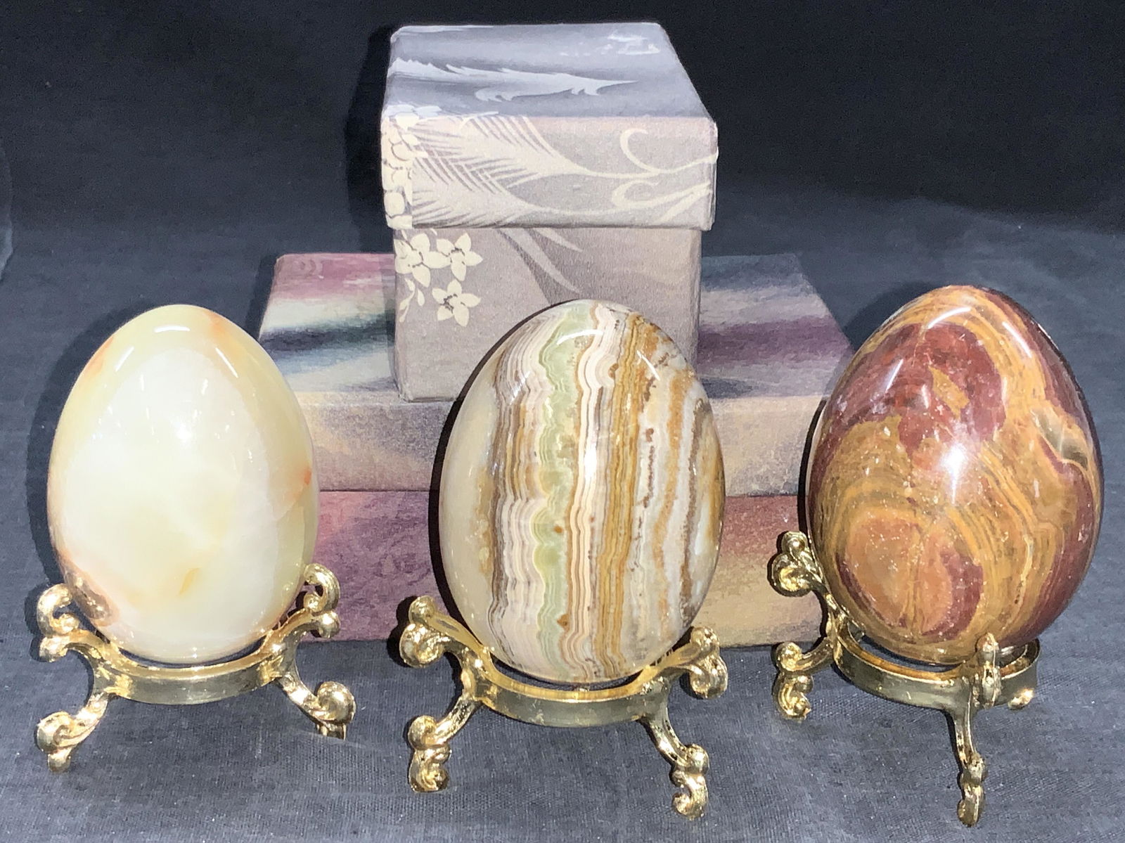 Set 3 Assorted Marble &  Stone Eggs W Boxes (1 of 8)