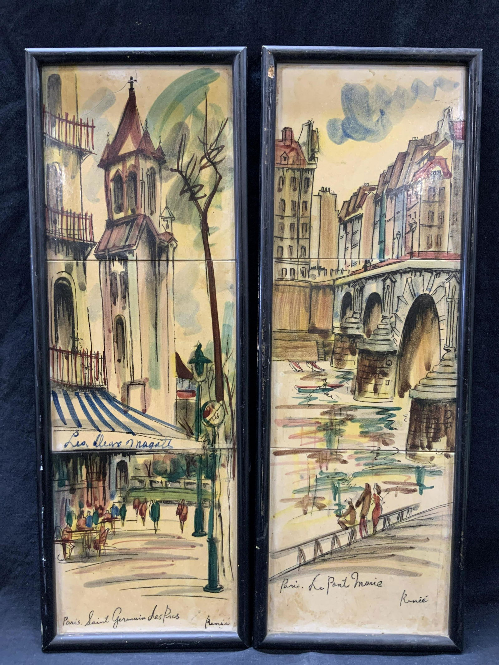 2 Hand Painted Parisian Tile Panels, Renee Signed (1 of 10)