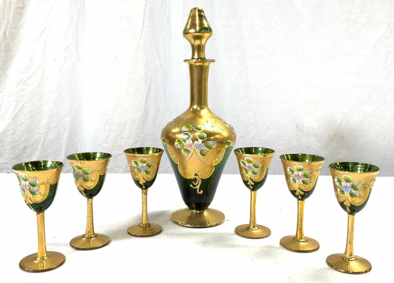 Set 7 Handblown & Painted Venetian Glass Decanter (1 of 8)
