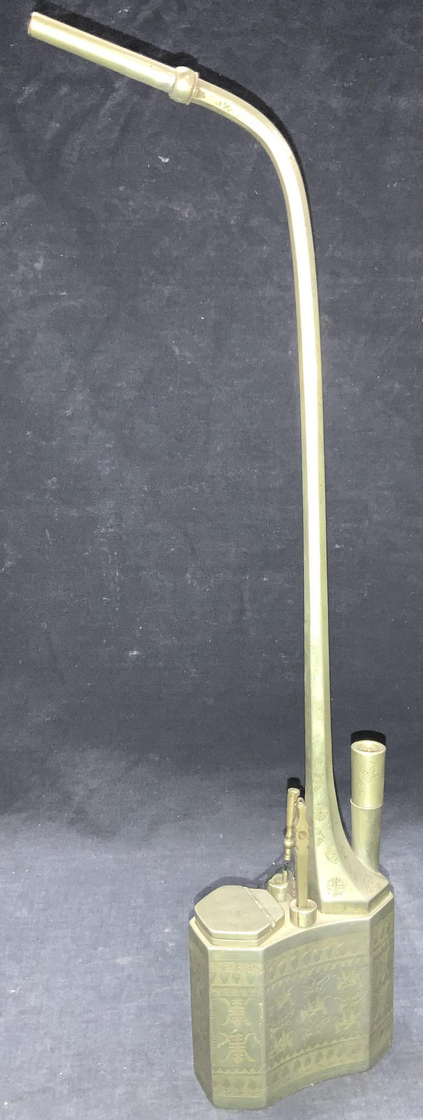 Etched Pewter Asian Opium Pipe Stamped (1 of 8)