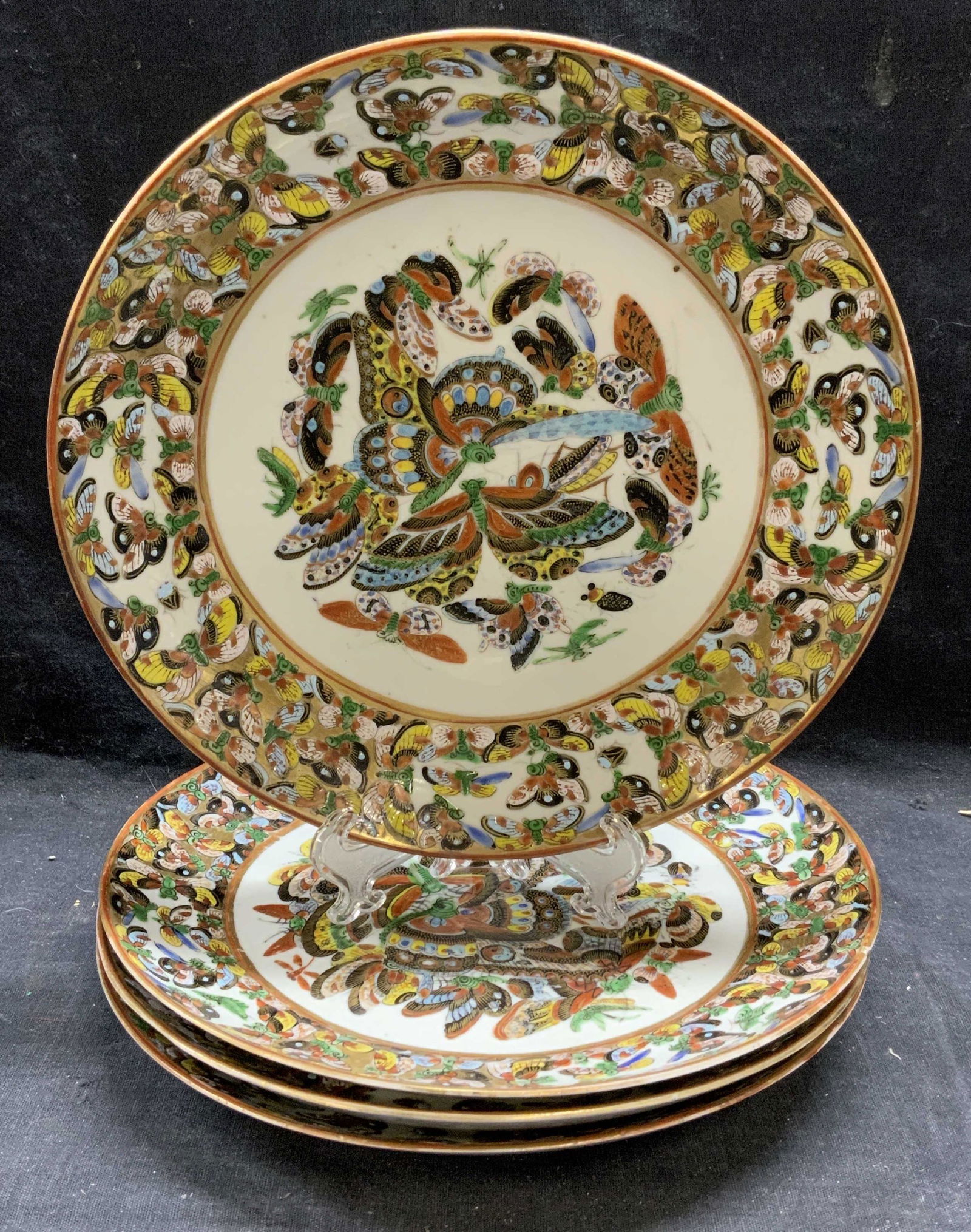 Set 4 Vintage Asian Porcelain Butterfly Plates (1 of 9)