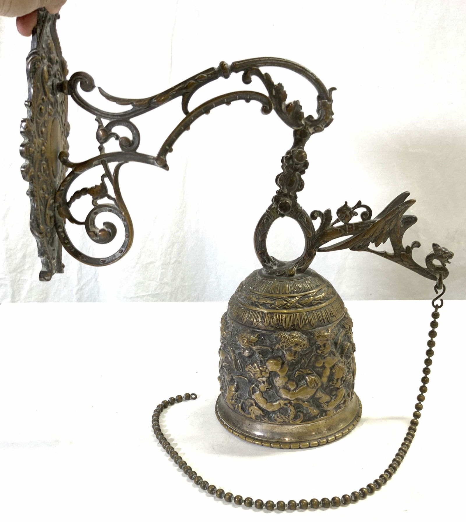 Vintage Ornate Victorian Brass Wall Mount Bell (1 of 8)