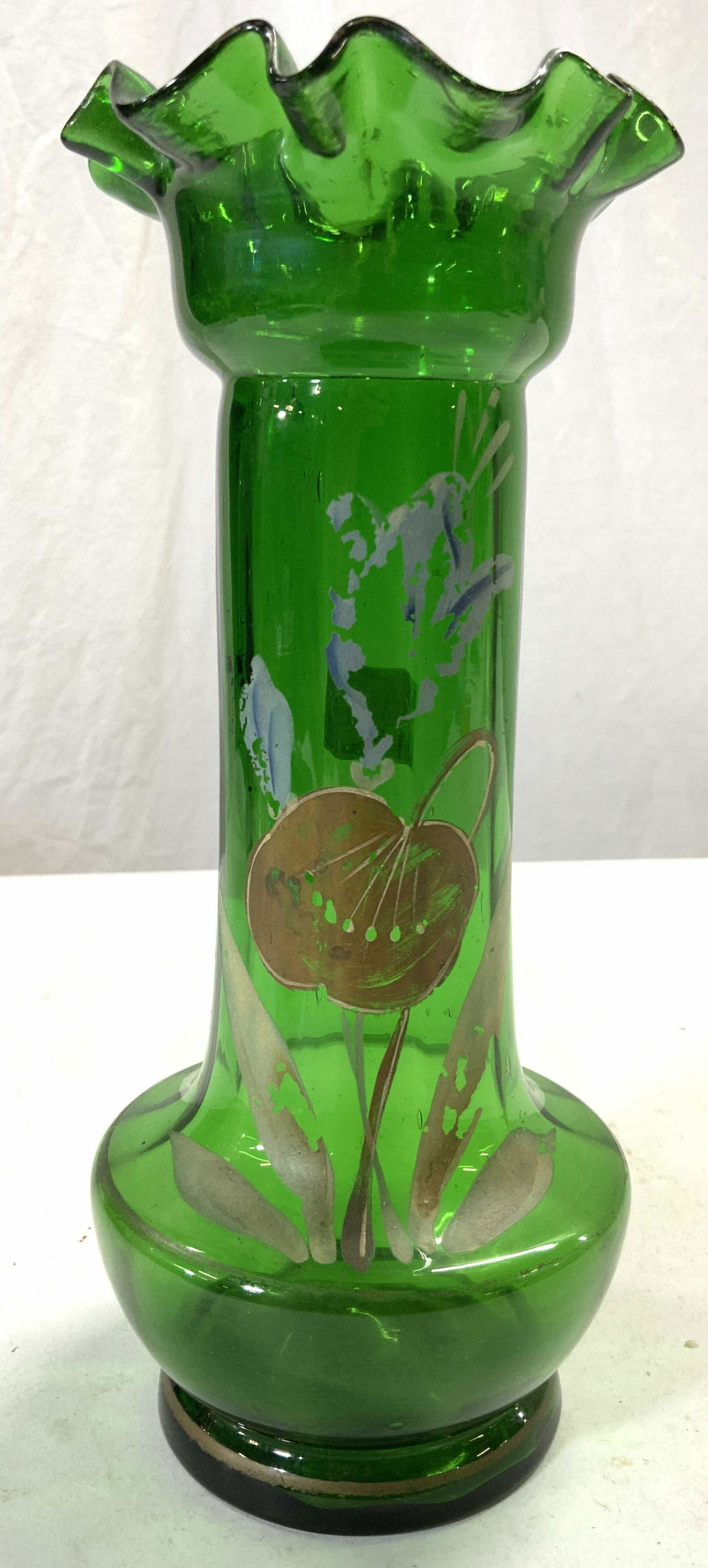 Hand Blown Hand Painted Gls Vase Vessel Green (1 of 6)