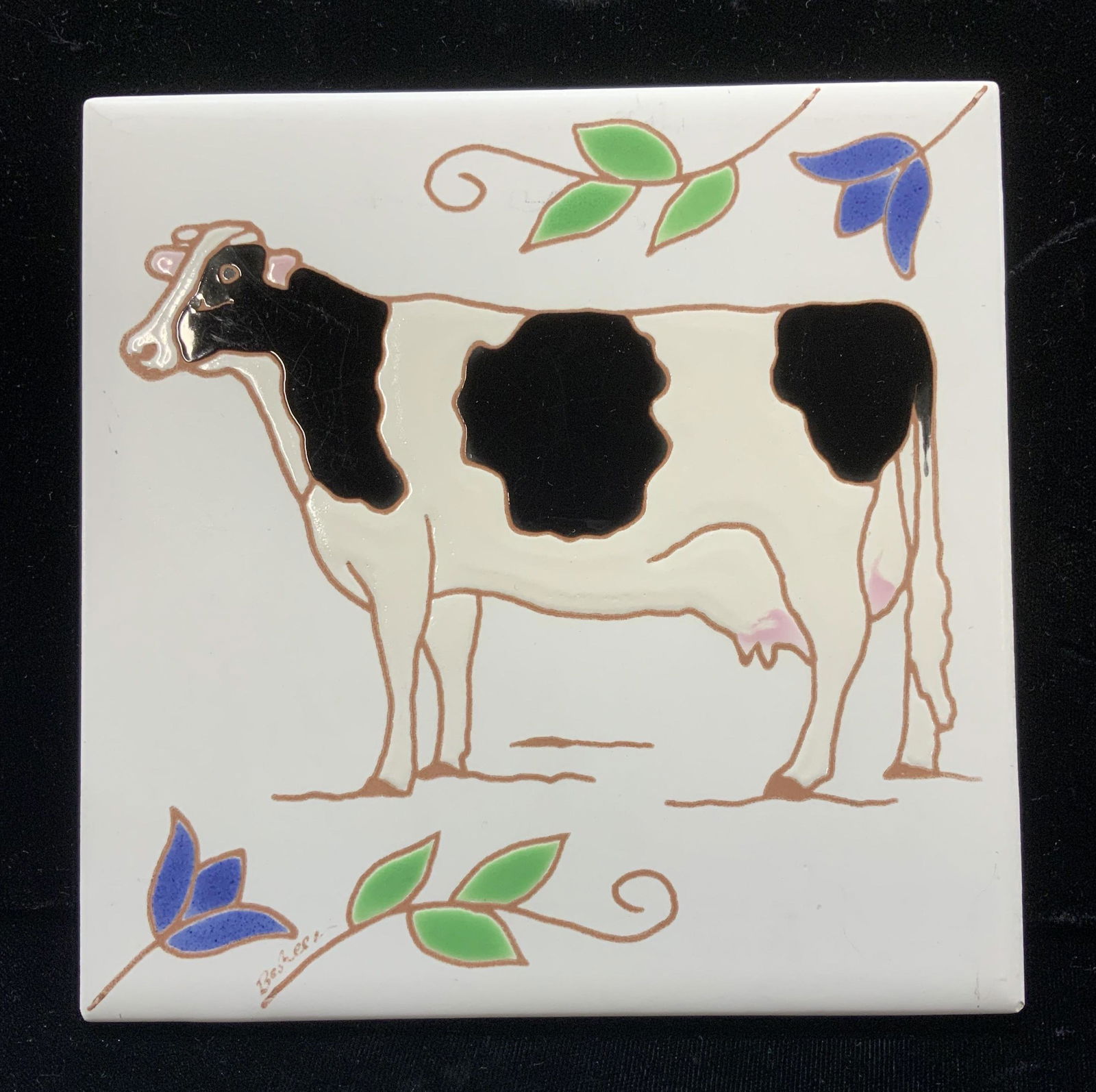 Besheer Hand Painted Ceramic Cow Wall Tile, USA (1 of 6)