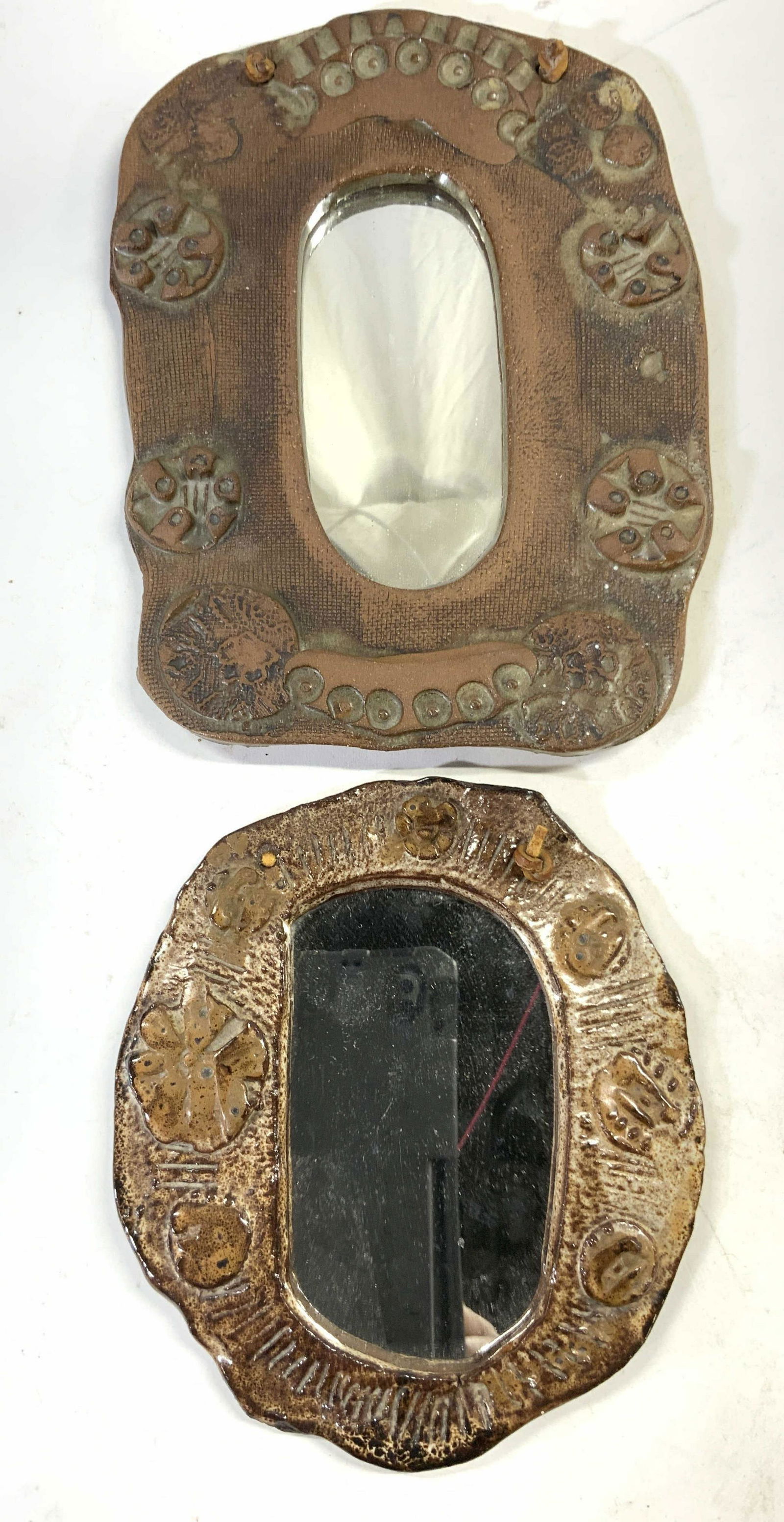 Signed 2 Hand Crafted Ceramic Mirrors (1 of 8)