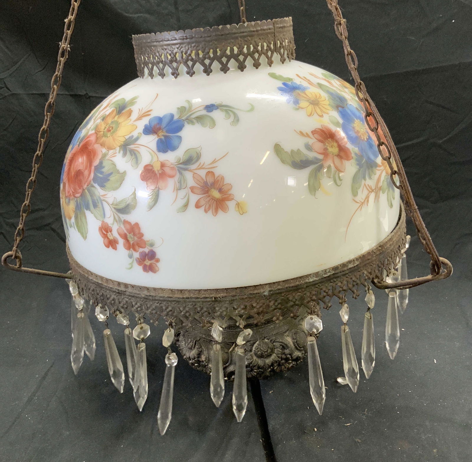 Vintage Converted Ceiling Oil Light w Prisms (1 of 9)