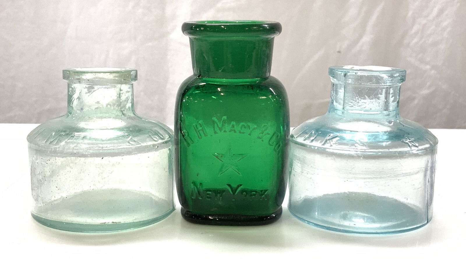 Lot 3 RH Macy & Co Glass Ink Wells (1 of 7)