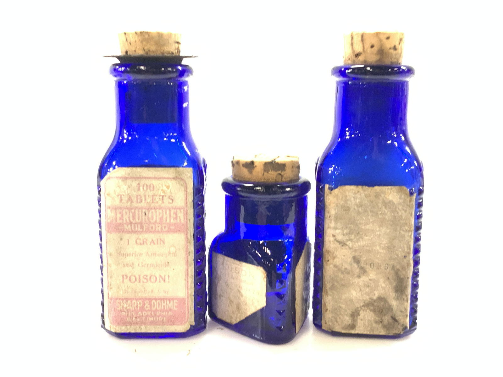 Lot 3 Antique Cobalt Apothecary Glass Bottles (1 of 6)