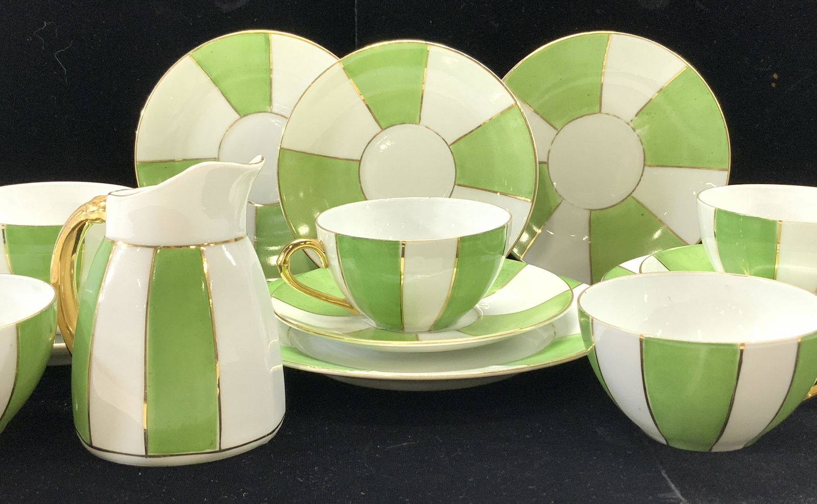 JB&W Green/Wht Porcelain Cups & Plates 14, Bavaria (1 of 8)