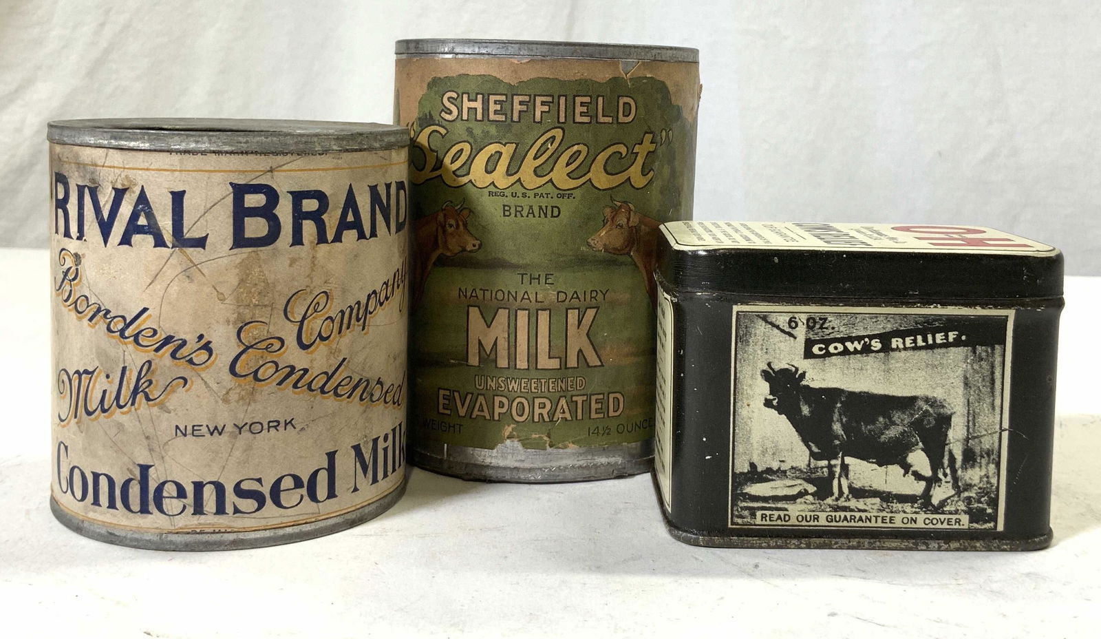 Lot 3 Vntg Milk Cans & Cow’s Relief Can (1 of 6)