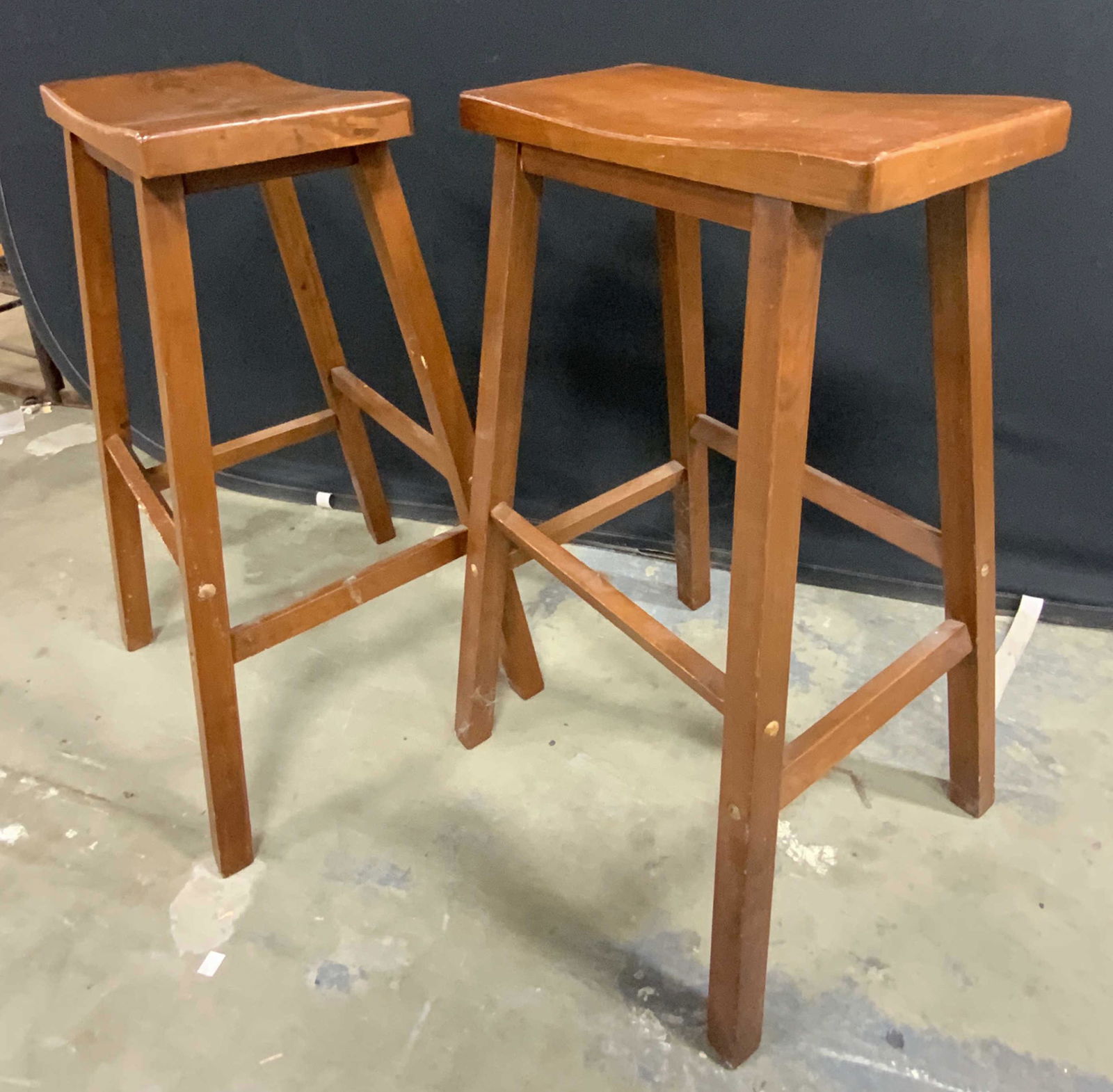 Pair Wooden Saddle Seat Bar Stools (1 of 15)