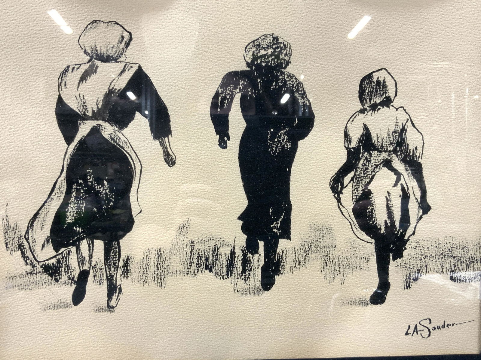 La Souder Young Girls Ink Illustration Lithograph (1 of 11)