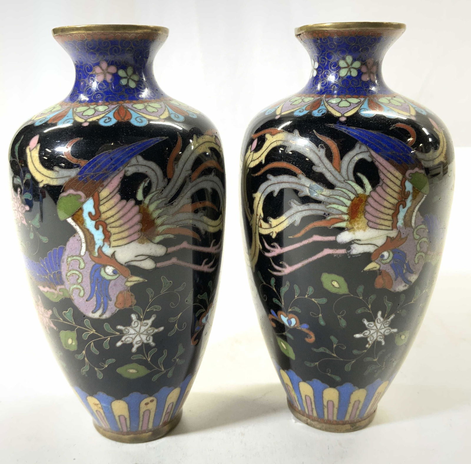 Pr Vintage Enameled Asian Bud Vases Vessels (1 of 6)