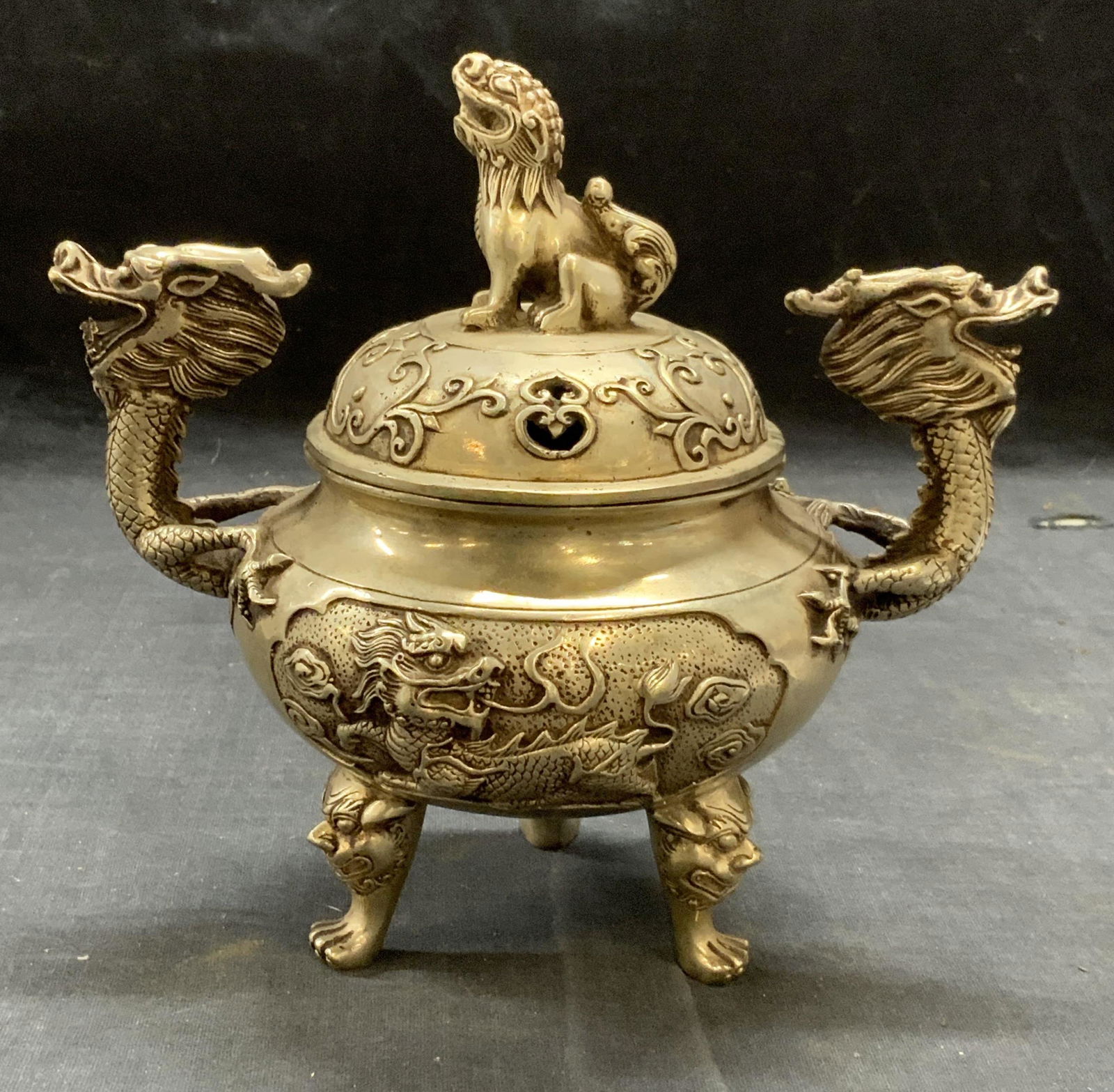 Stamped Chinese Dragon Foo Dog Incense Burner (1 of 6)