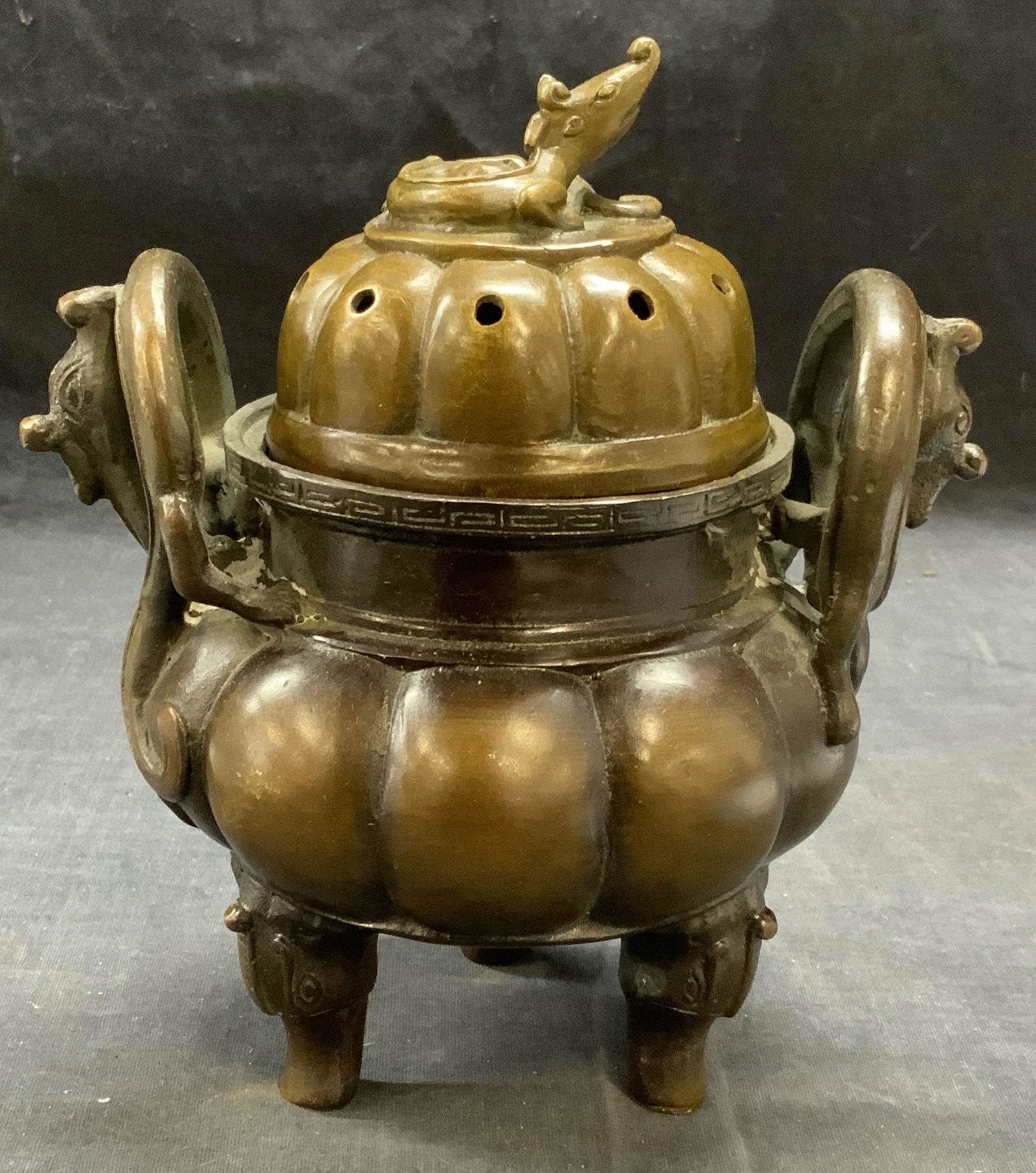 Stamped Chinese Bronze Serpent Incense Burner (1 of 6)