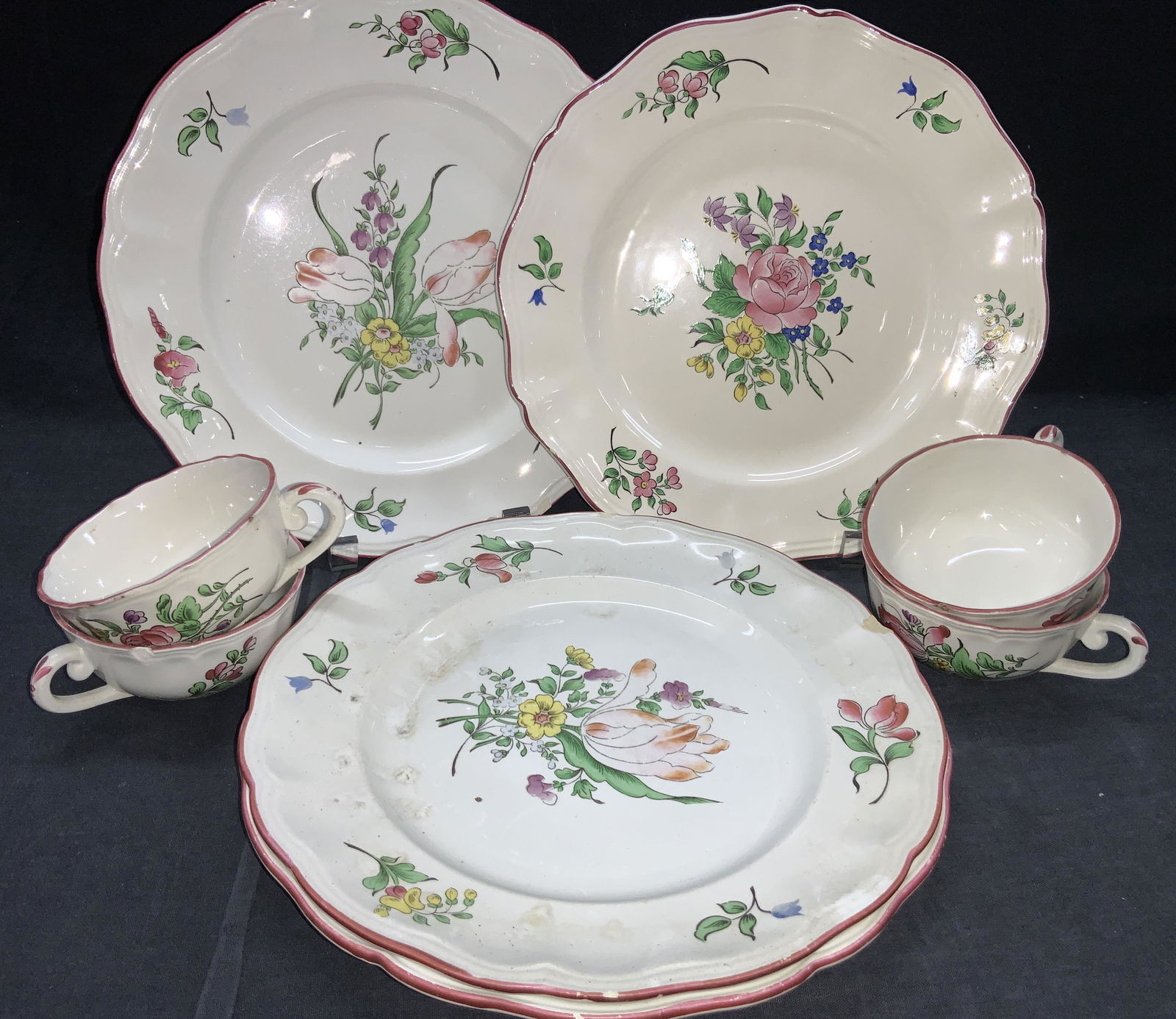 SET 8 Luneville Hand Painted Ceramic Dishware (1 of 9)