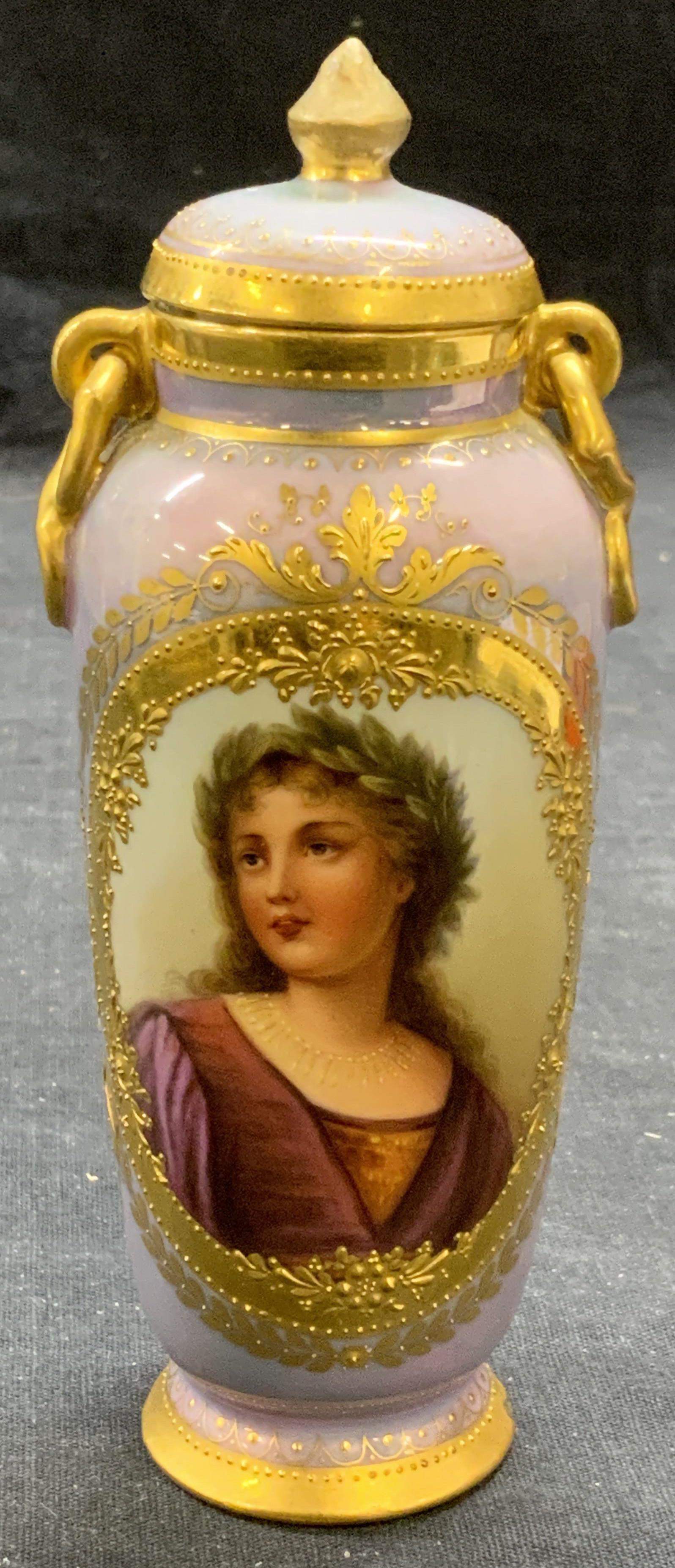 Antique Signed German Porcelain Portrait Urn Vase (1 of 7)