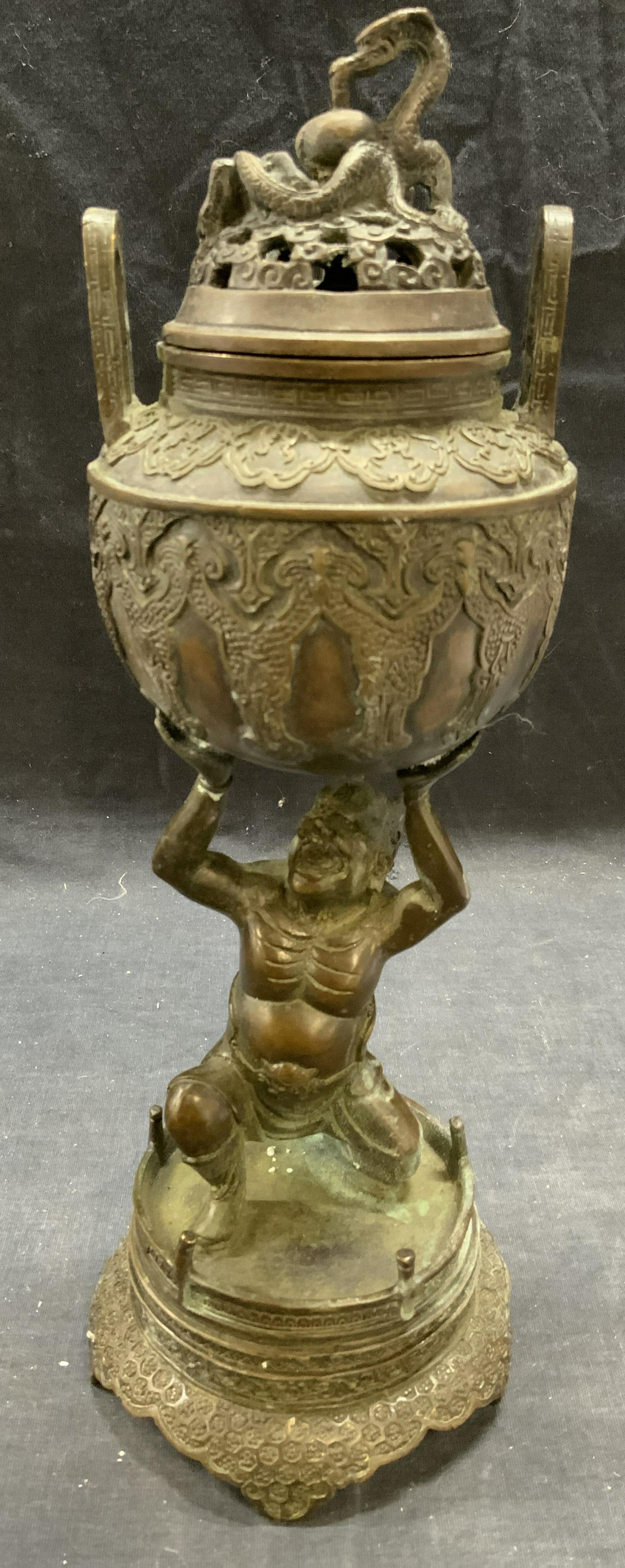 Asian Bronze Figural & Dragon Censor, 1Ft (1 of 8)