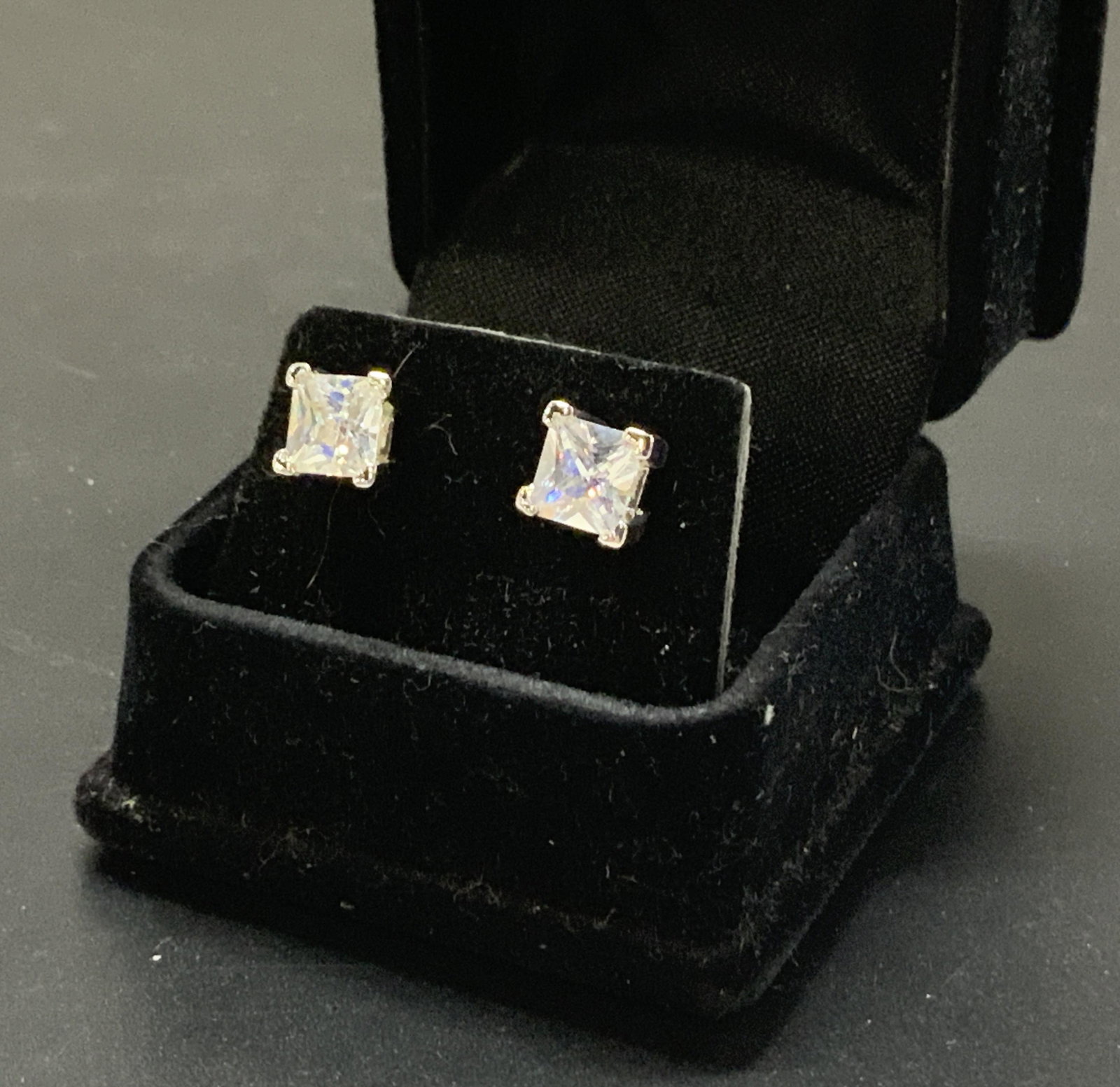 Princess Cut Clear Crystal Stud Earrings in Box (1 of 7)