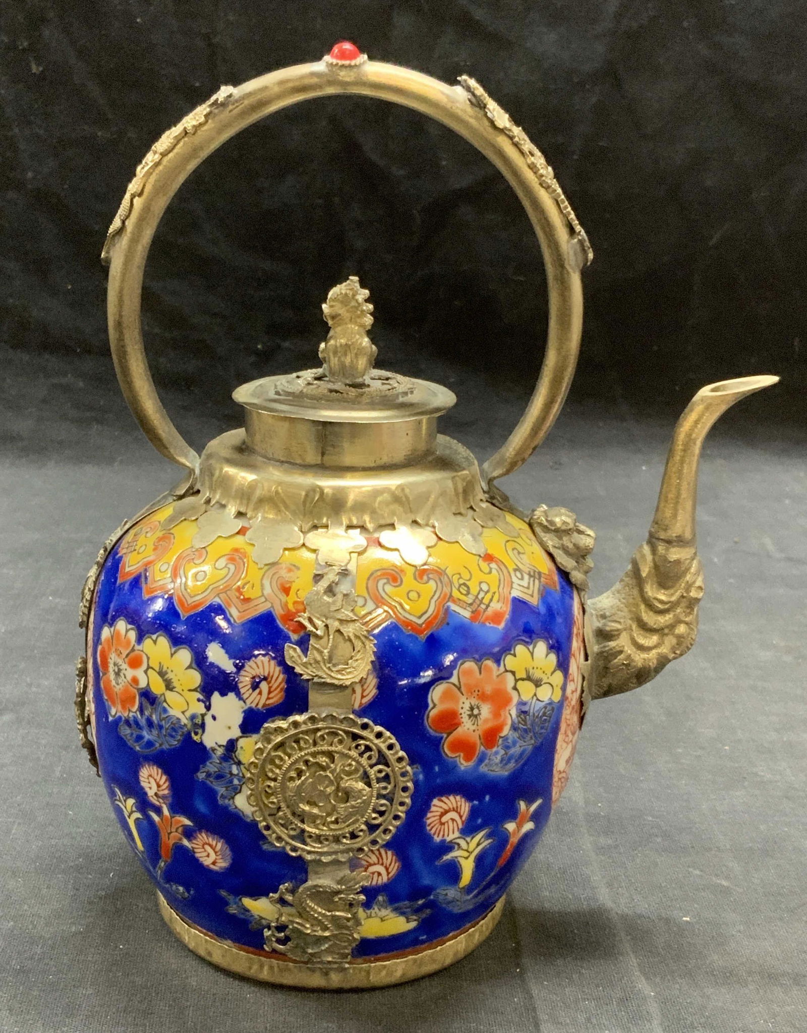 Chinese Hand Painted Porcelain & Metal Teapot (1 of 6)