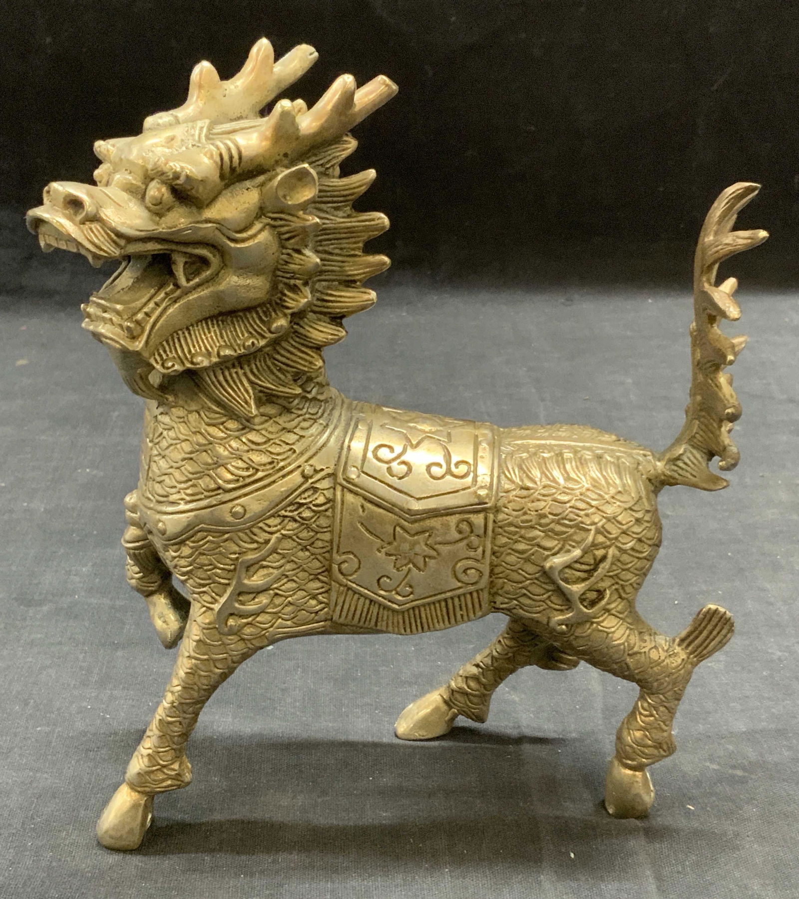 Asian Silver Tone Kylin Figural Statue (1 of 6)