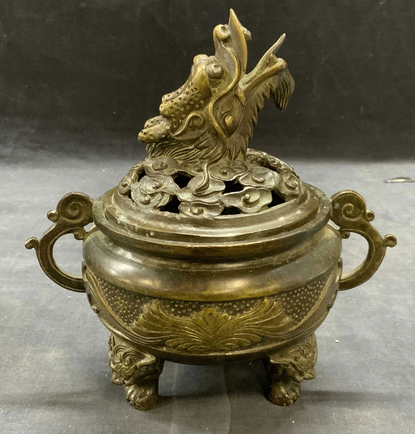 Stamped Chinese Bronze Dragon Incense Burner (1 of 6)