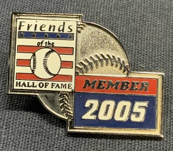 2005 Friends of the Baseball Hall of Fame Pin: 2005 friends of the Baseball Hall of Fame member enameled Metal pin. In good condition. Measures approx. 1.25 x 1 inches. Property of 5th Avenue Manhattan Estate corporate CEOs passion & collection of