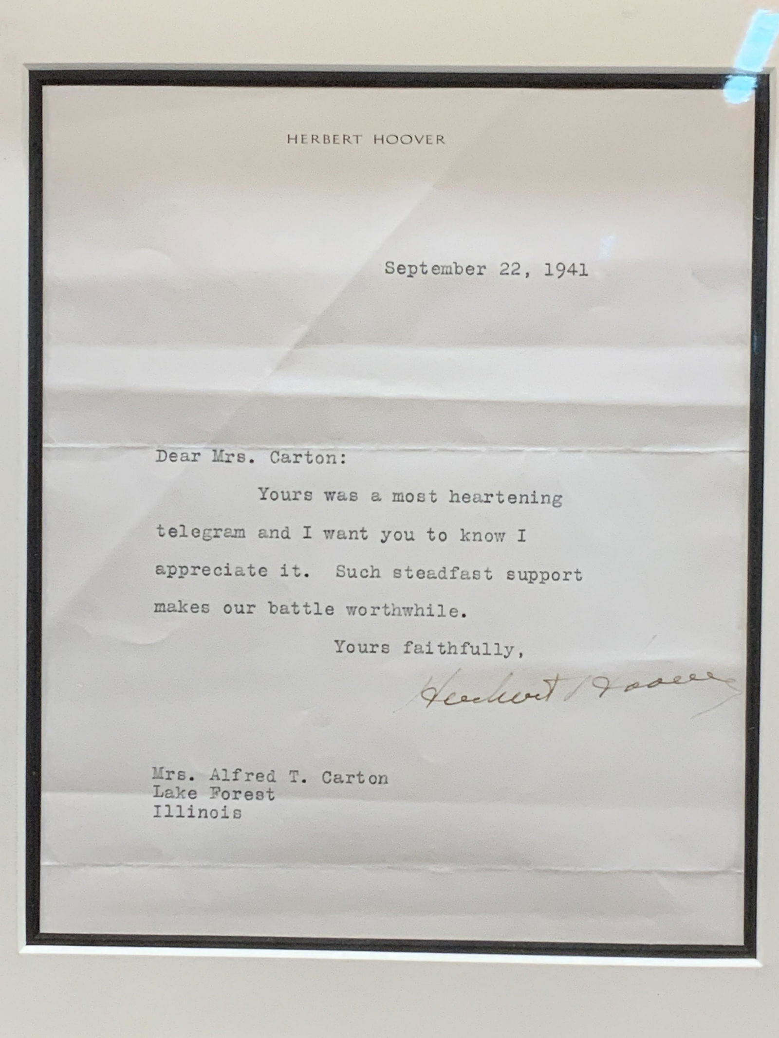 Herbert Hoover Signed Correspondence, 1941 (1 of 7)